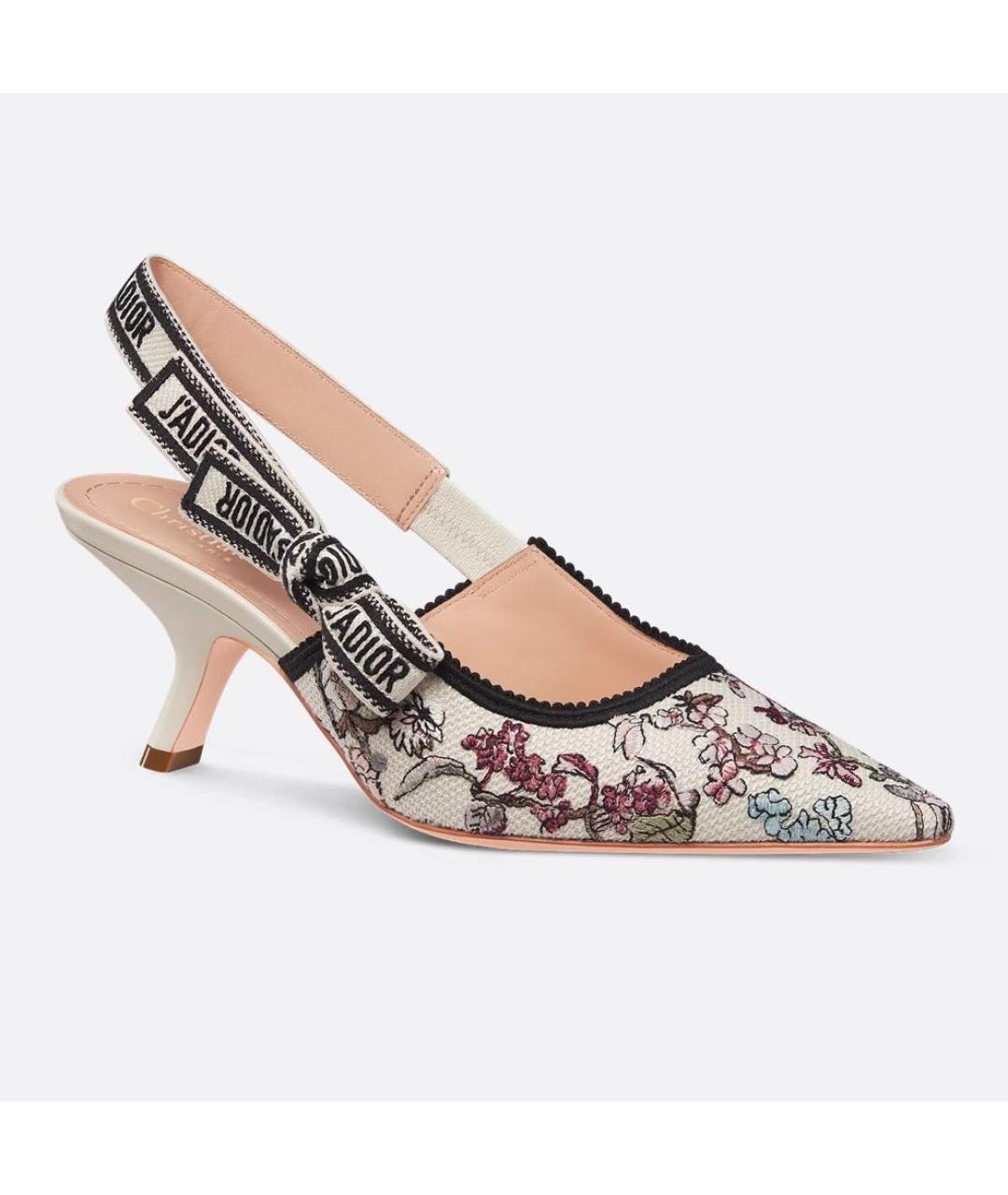 CHRISTIAN DIOR Белые текстильные лодочки на низком каблуке, фото 2