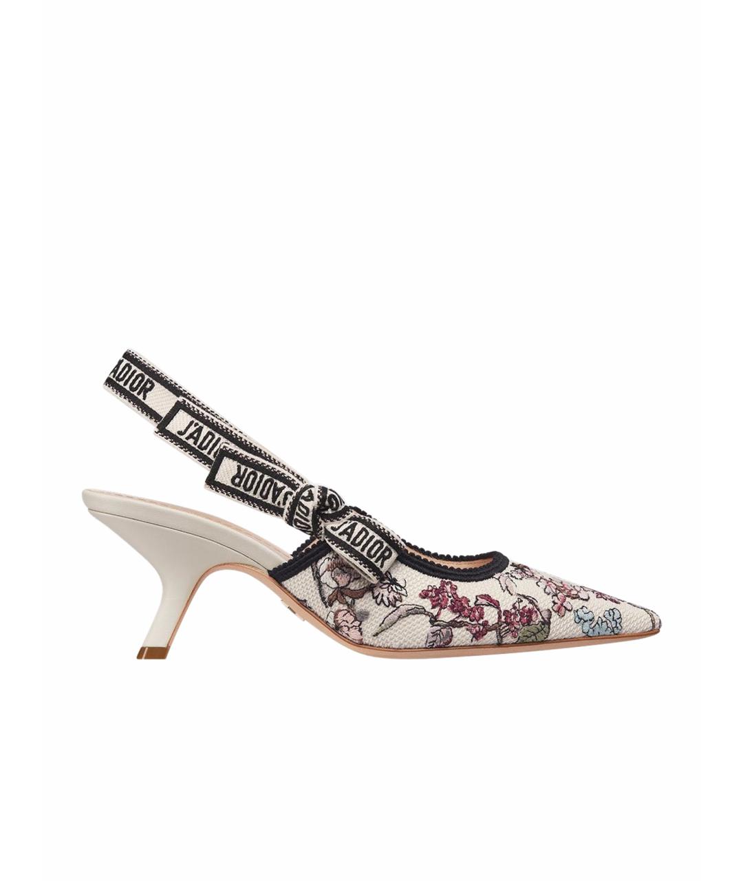 CHRISTIAN DIOR Белые текстильные лодочки на низком каблуке, фото 1
