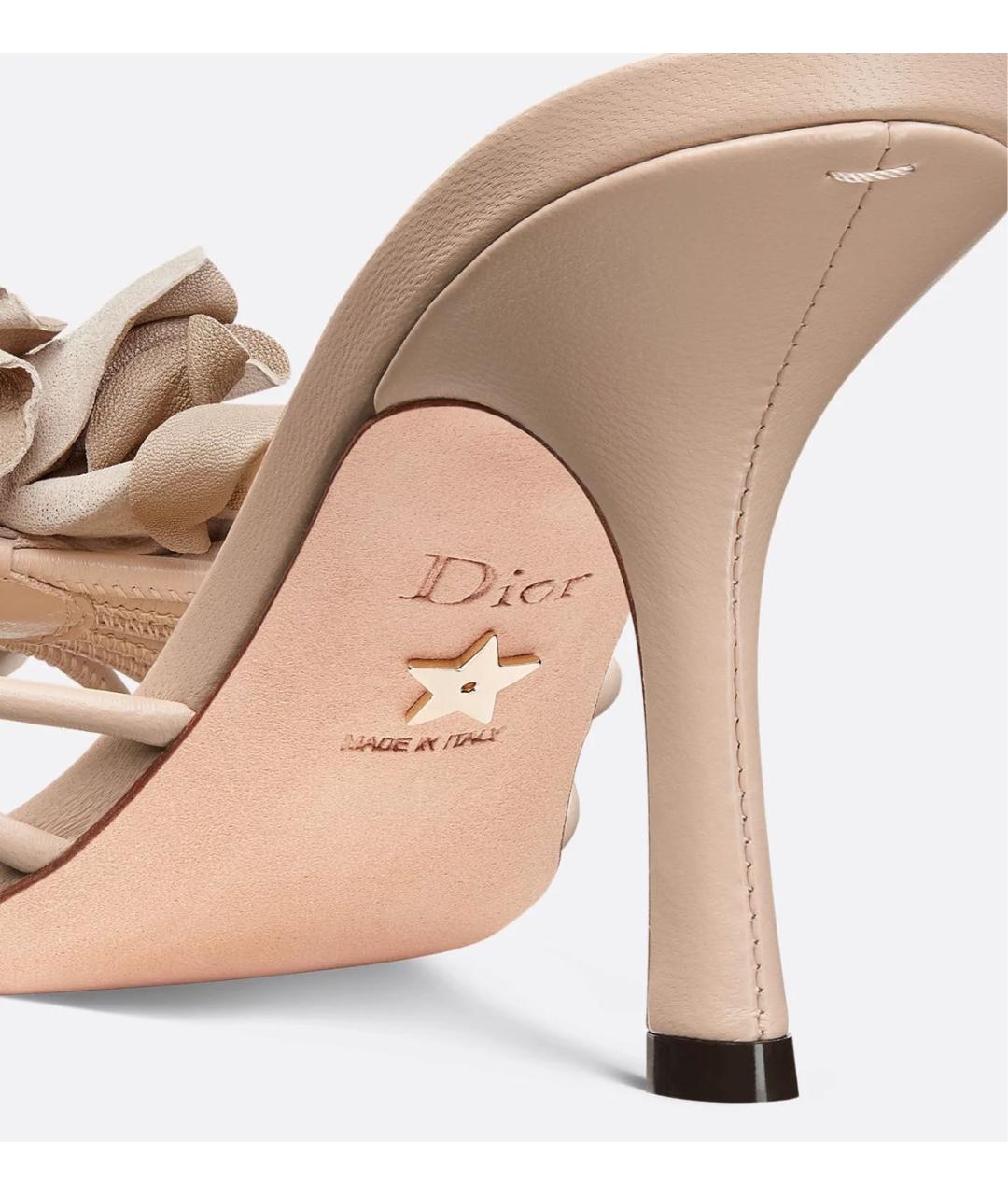 CHRISTIAN DIOR Бежевые кожаные мюли, фото 4
