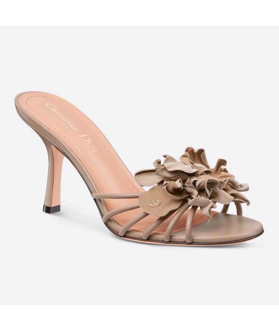 CHRISTIAN DIOR Бежевые кожаные мюли, фото 3