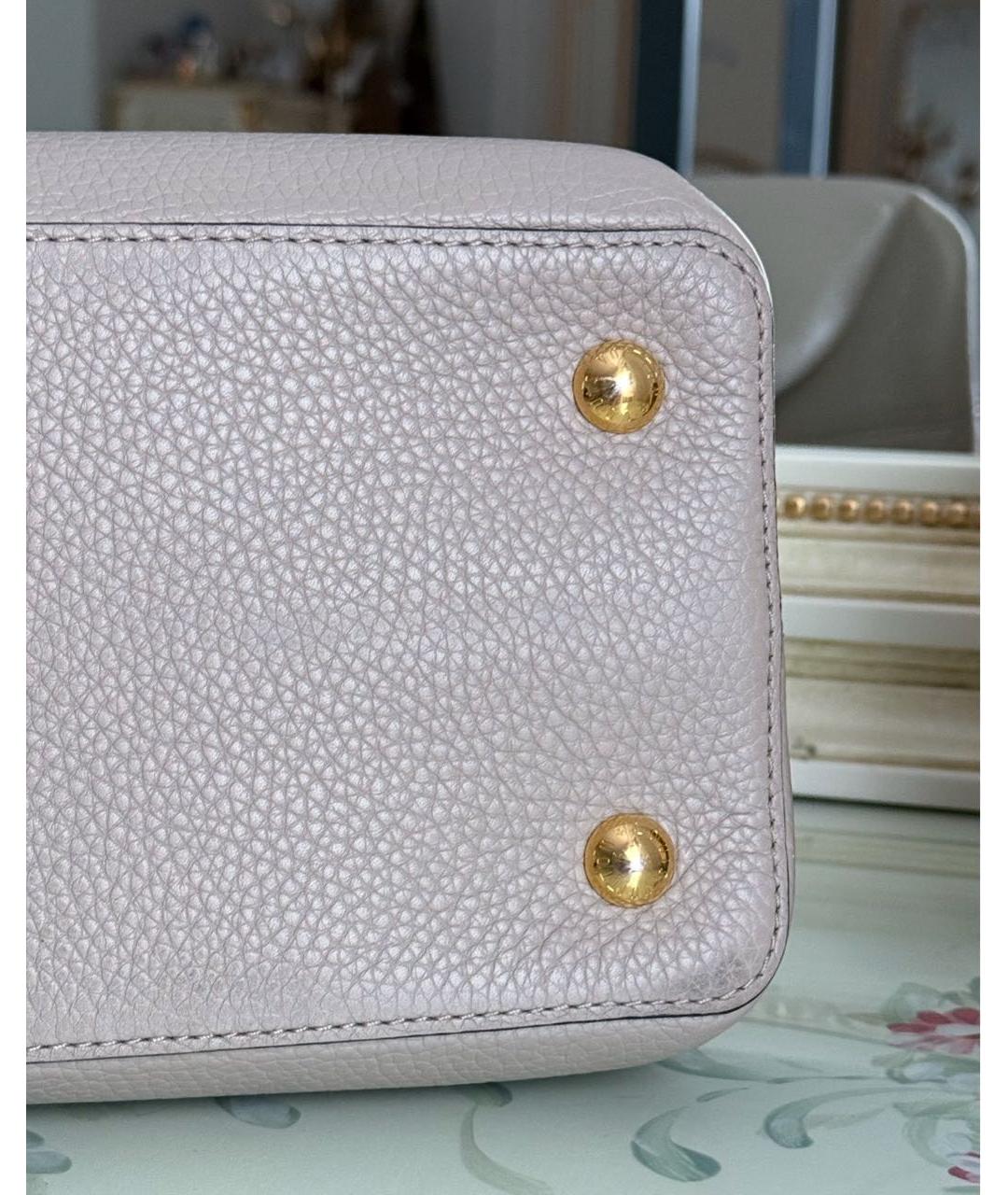 LOUIS VUITTON Бежевая кожаная сумка с короткими ручками, фото 7