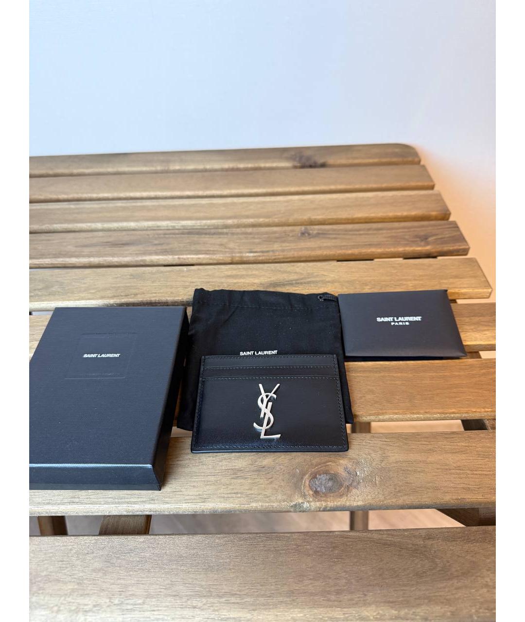 SAINT LAURENT Черный кожаный кардхолдер, фото 3