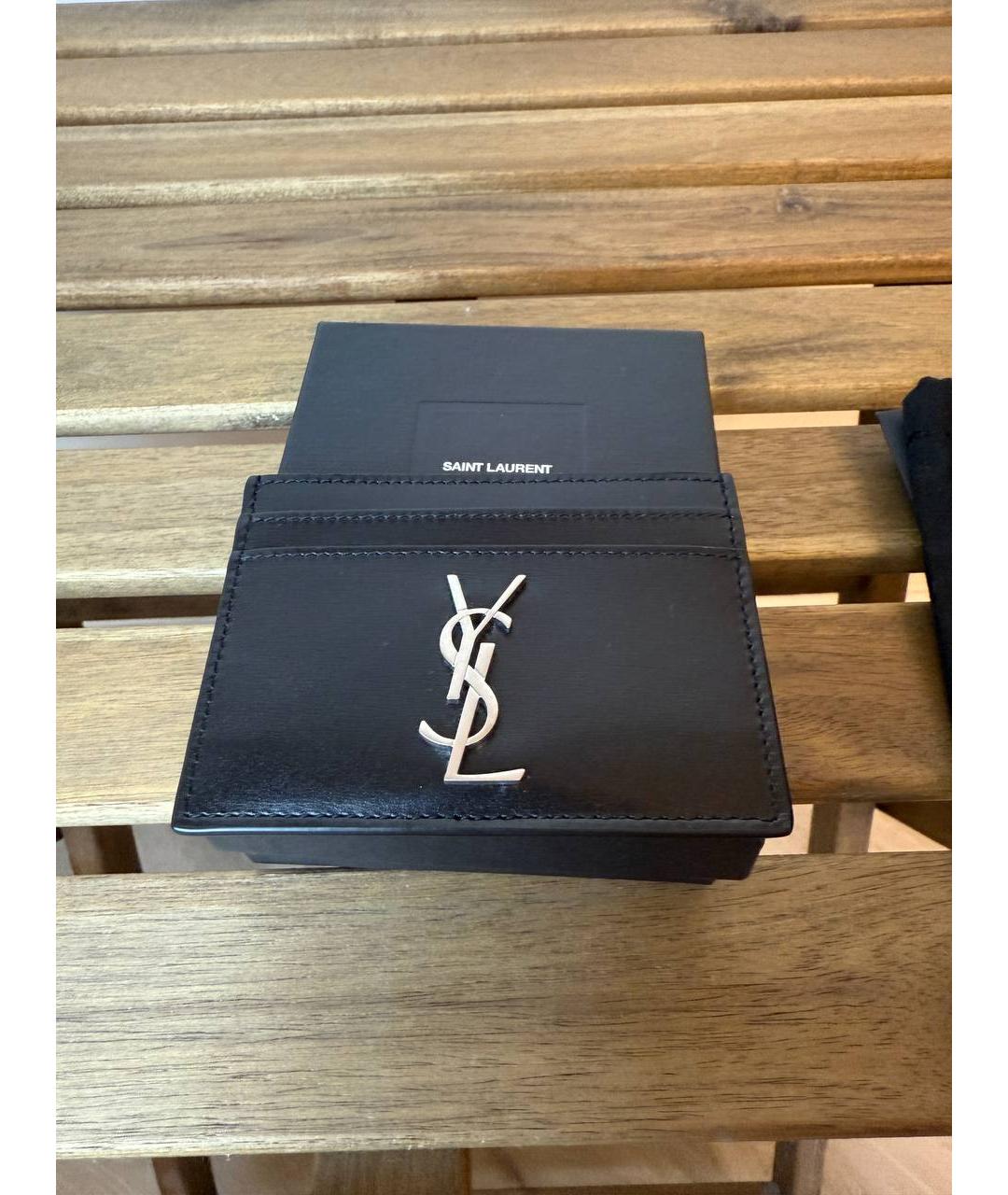 SAINT LAURENT Черный кожаный кардхолдер, фото 7