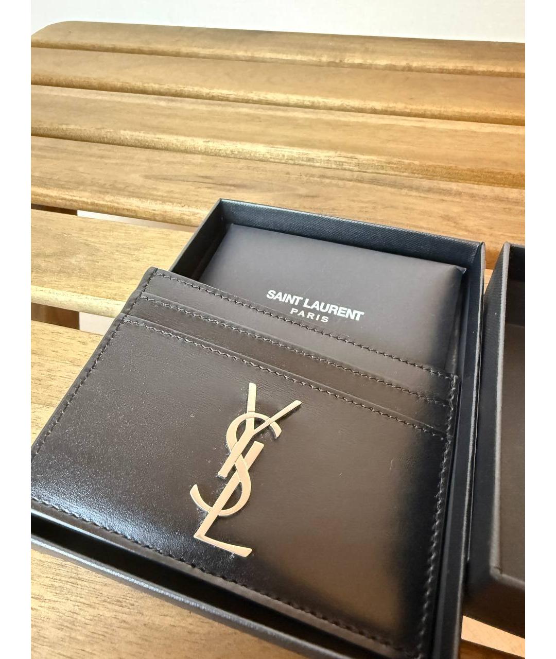 SAINT LAURENT Черный кожаный кардхолдер, фото 2
