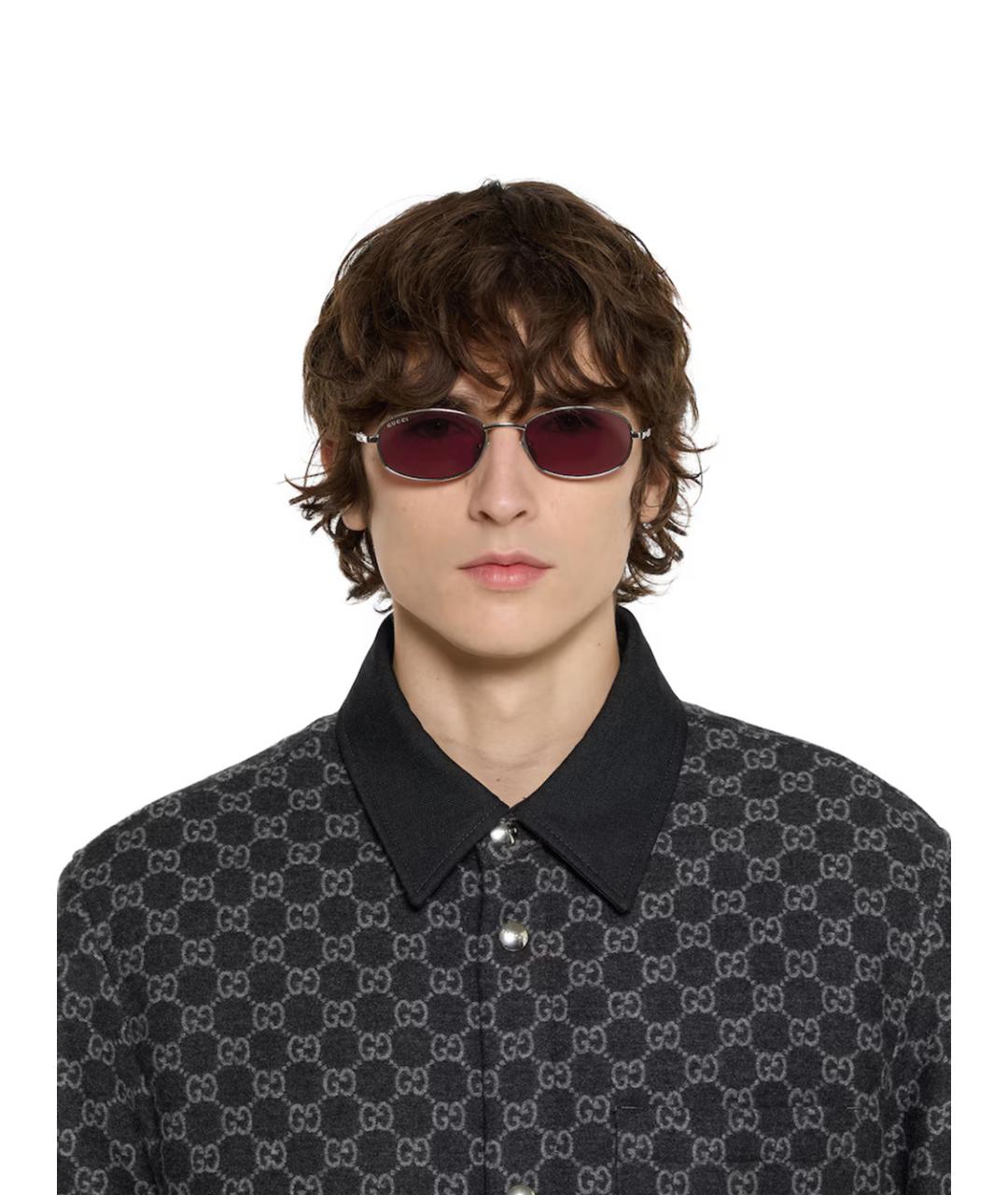 GUCCI Серебряные металлические солнцезащитные очки, фото 2