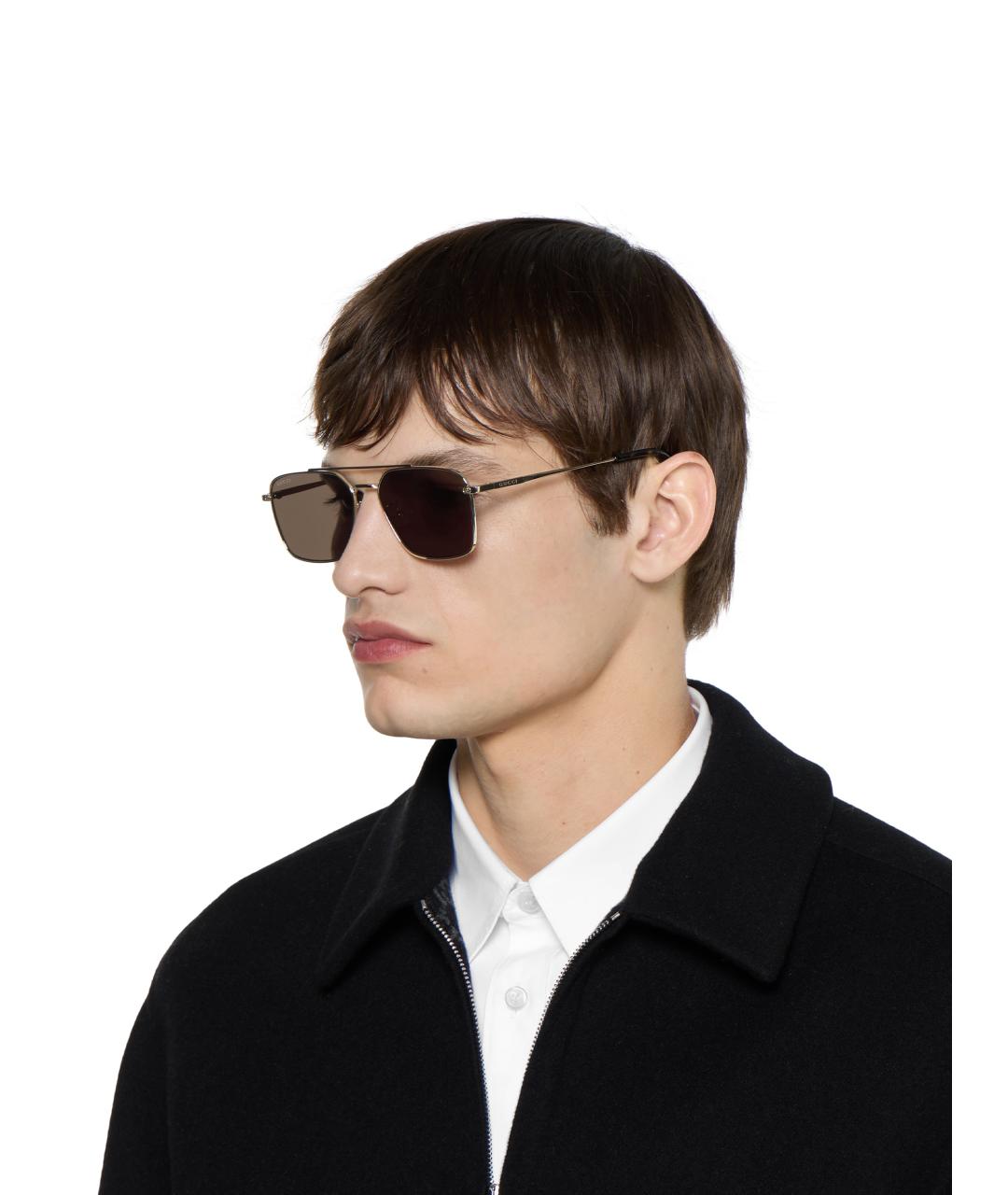 GUCCI Золотые металлические солнцезащитные очки, фото 5