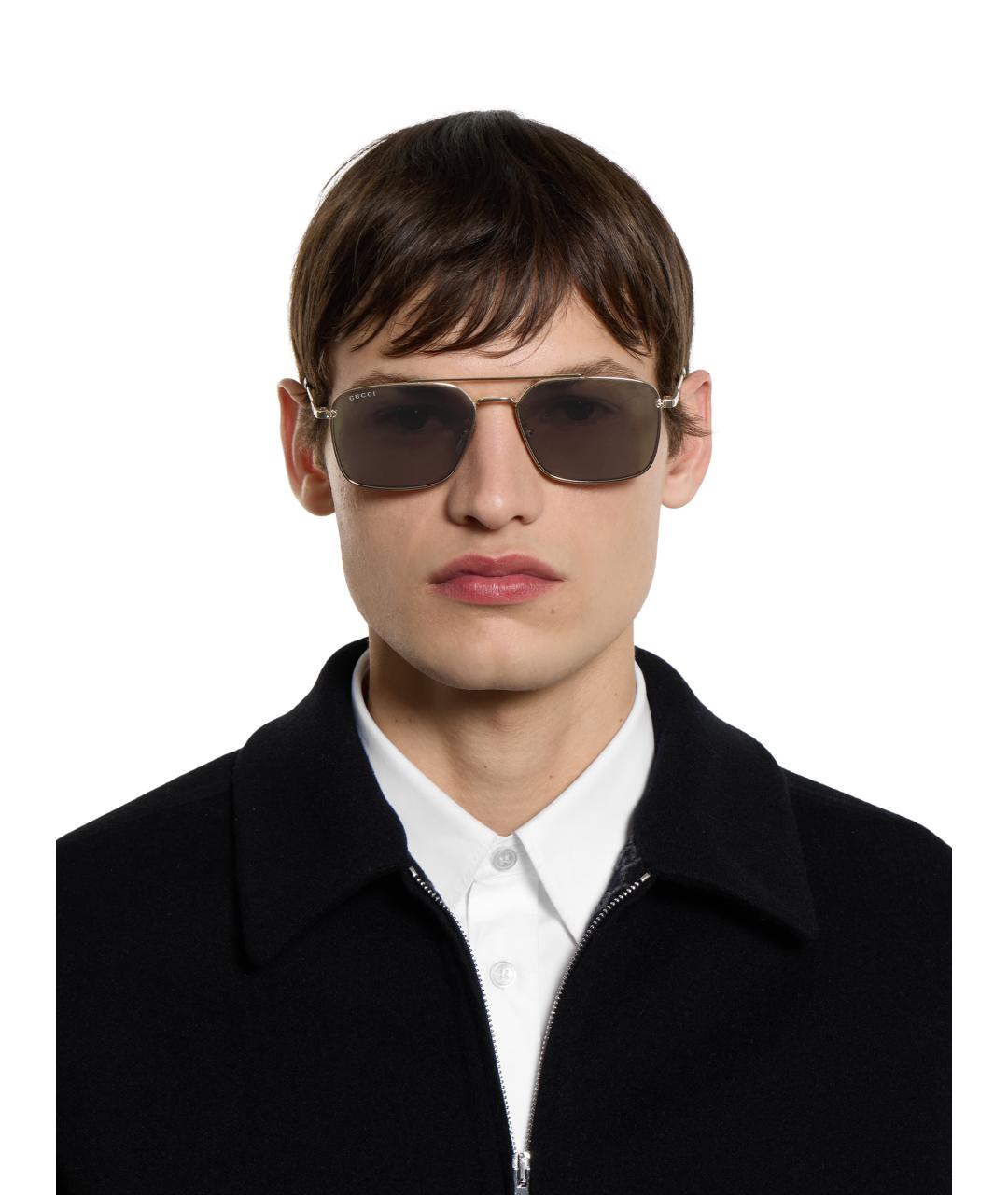 GUCCI Золотые металлические солнцезащитные очки, фото 2