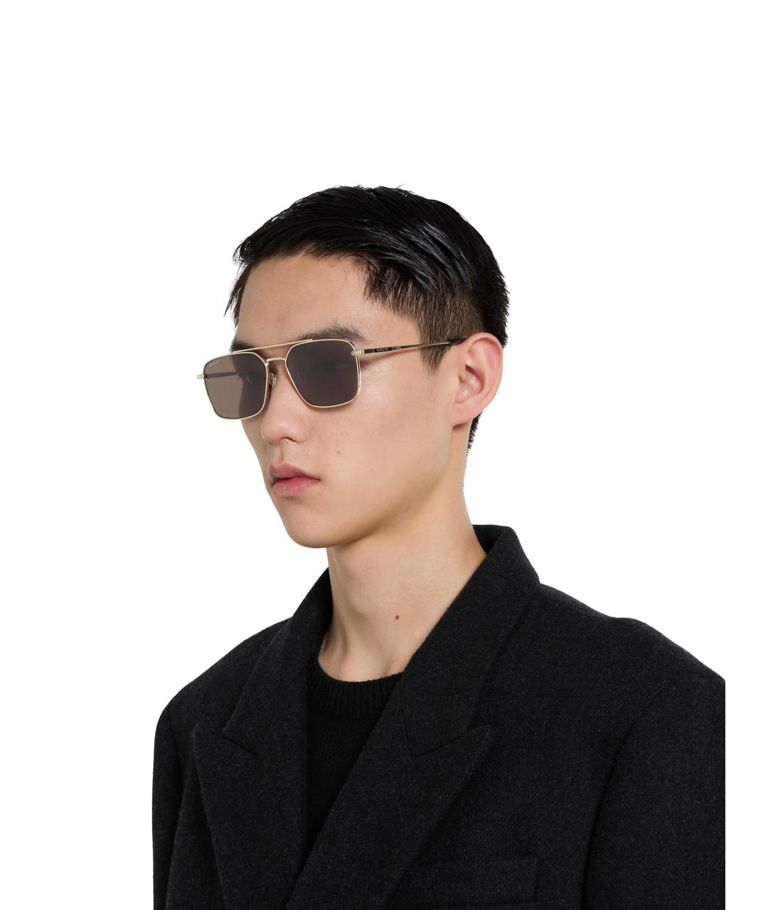 GUCCI Золотые металлические солнцезащитные очки, фото 4
