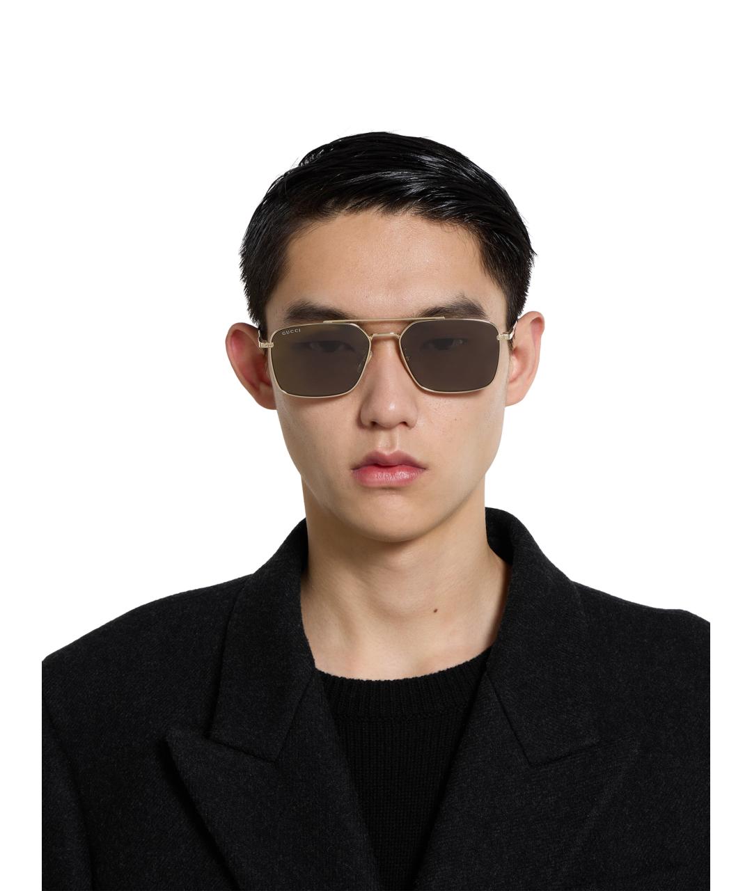 GUCCI Золотые металлические солнцезащитные очки, фото 3