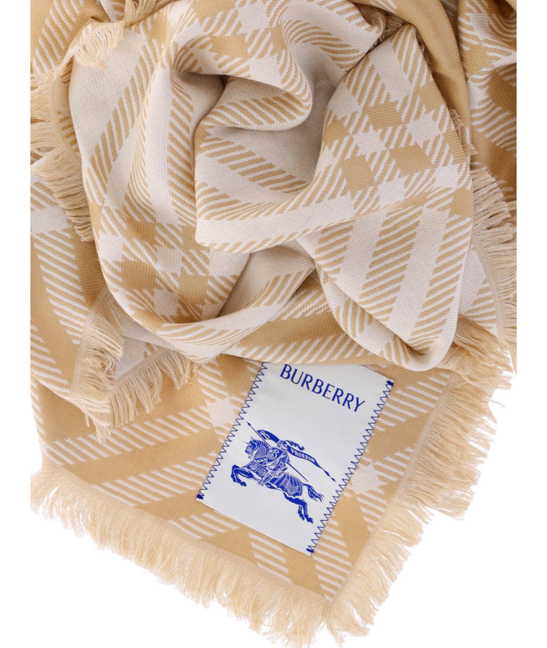 BURBERRY Бежевый шерстяной шарф, фото 3