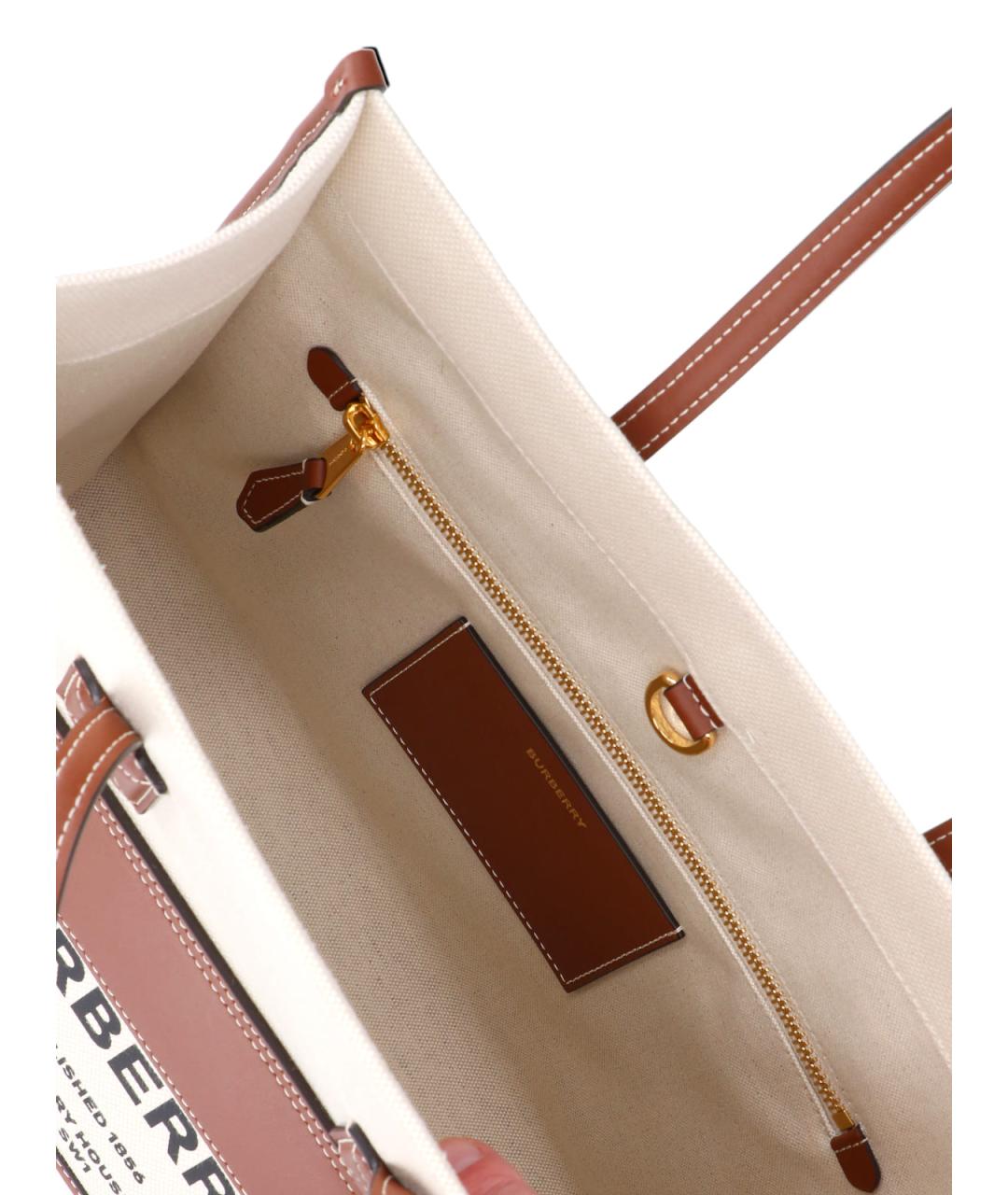BURBERRY Бежевая хлопковая сумка тоут, фото 4