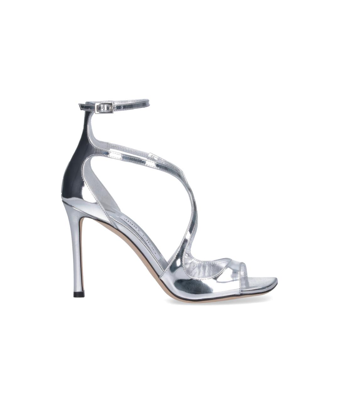 JIMMY CHOO Серебряные кожаные босоножки, фото 1