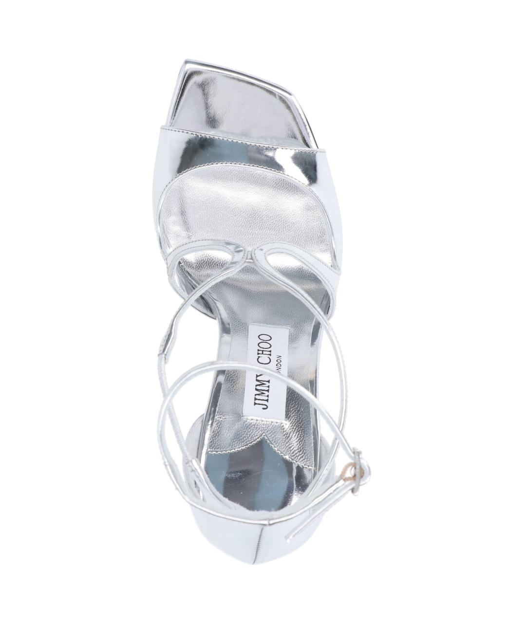 JIMMY CHOO Серебряные кожаные босоножки, фото 5