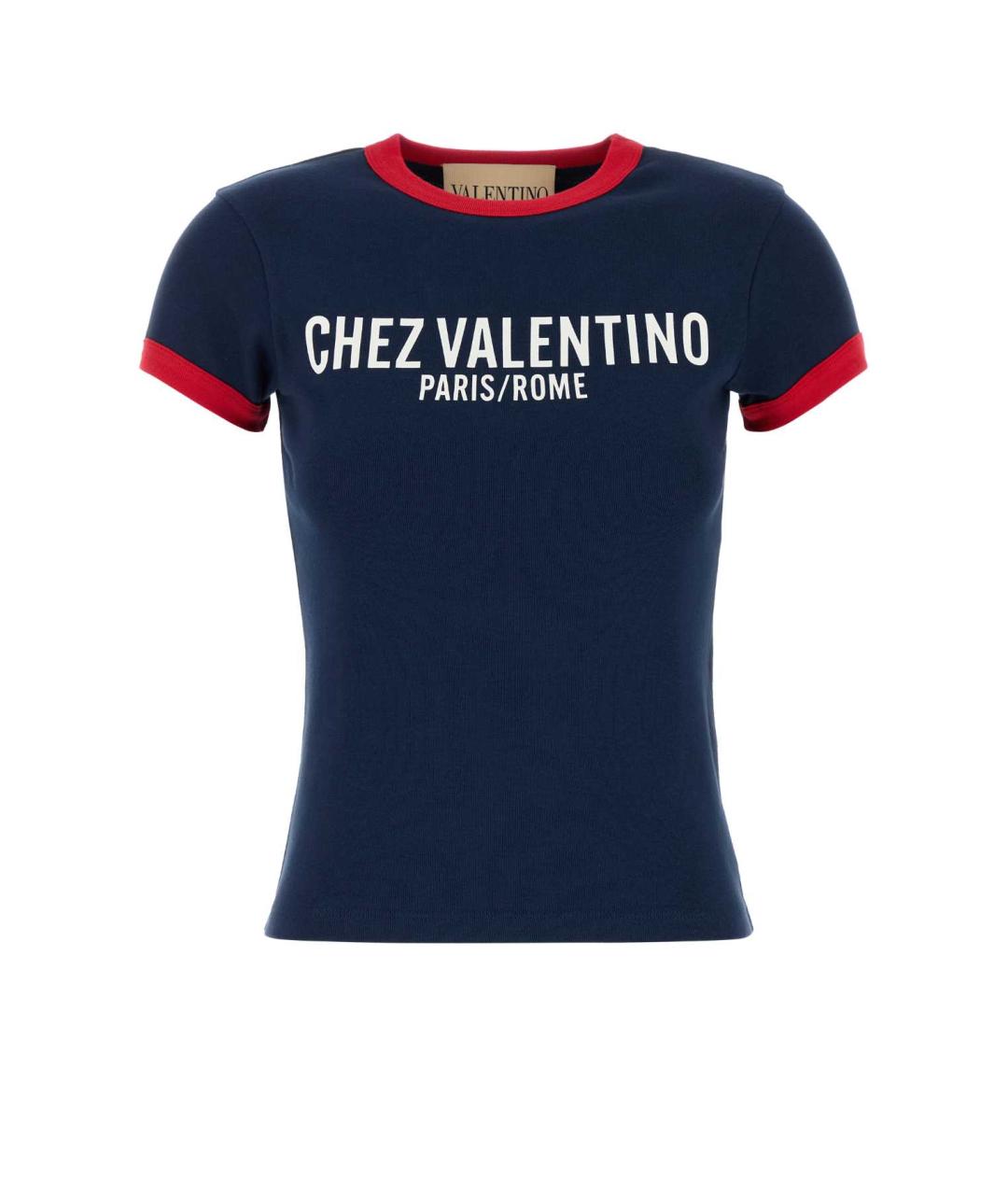 VALENTINO Темно-синяя хлопковая футболка, фото 1