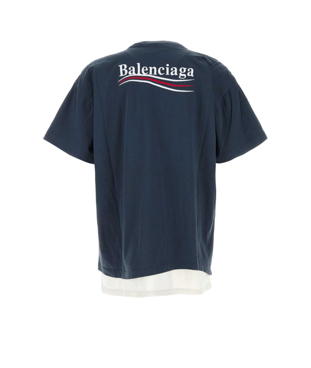 BALENCIAGA Темно-синяя хлопковая футболка, фото 2