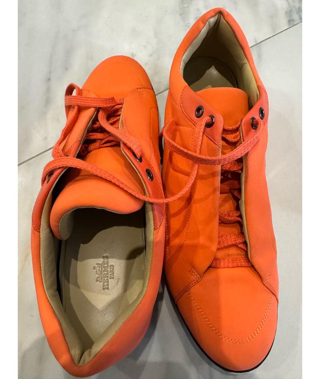 HERMES Оранжевое текстильные низкие кроссовки / кеды, фото 3