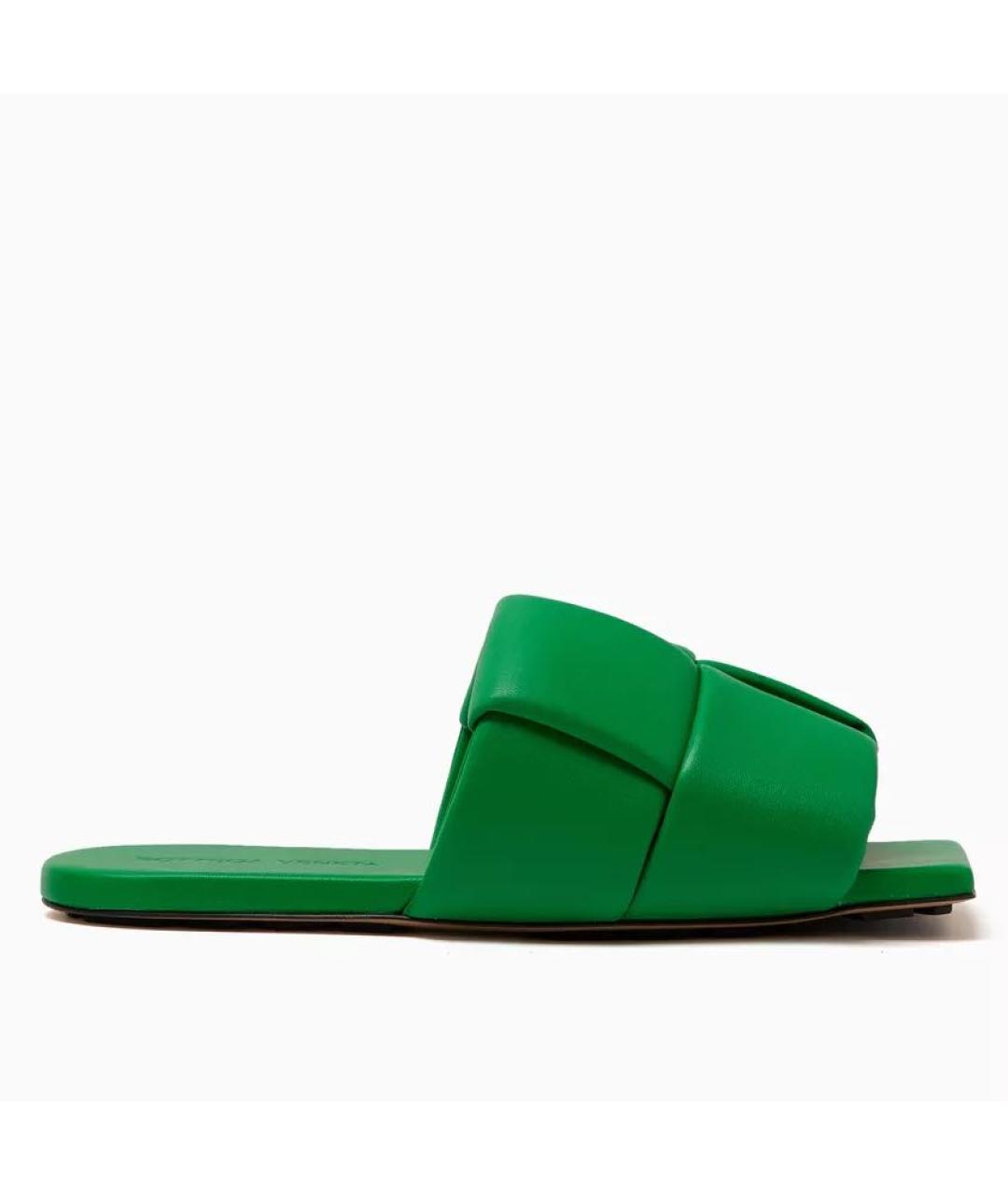 BOTTEGA VENETA Зеленые кожаные шлепанцы, фото 4