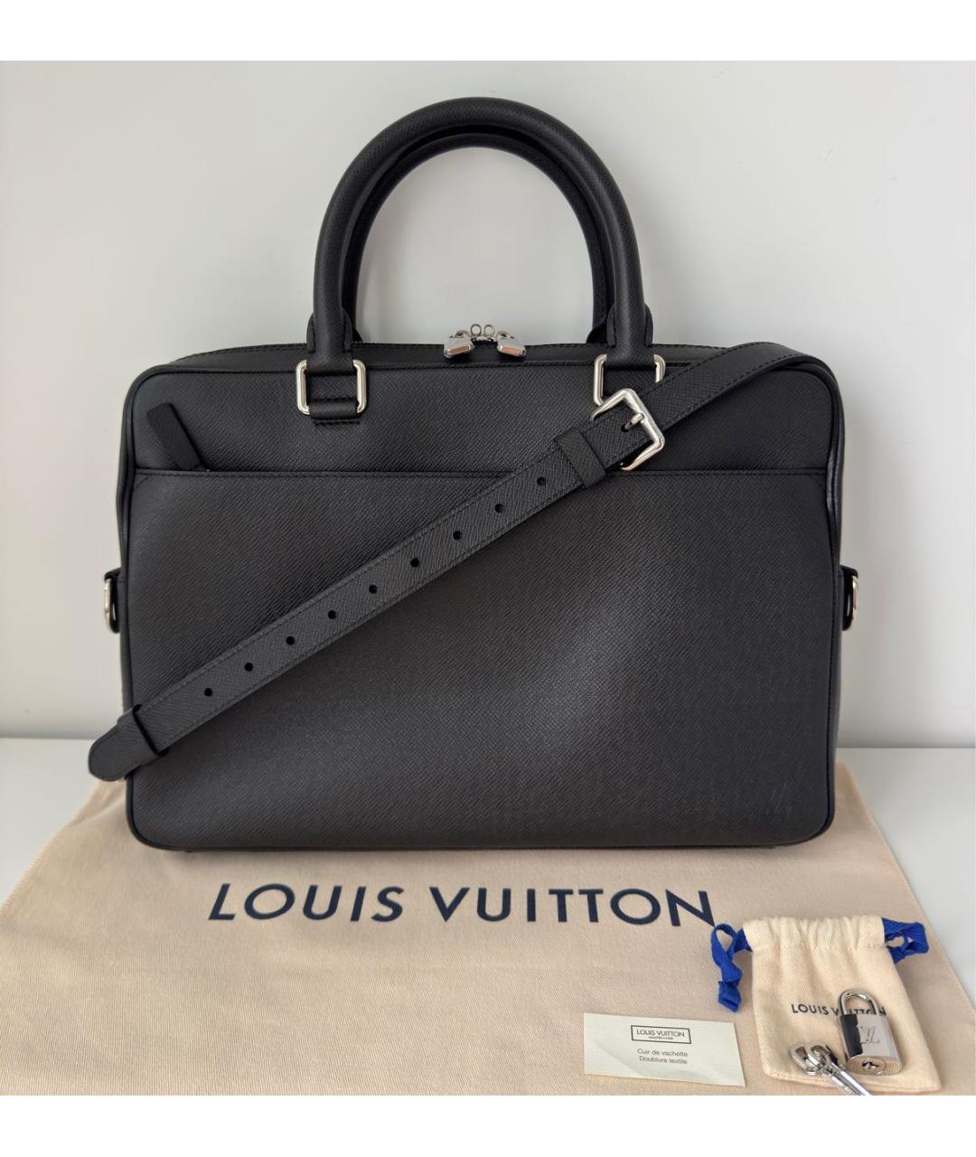 LOUIS VUITTON Черный кожаный портфель, фото 2