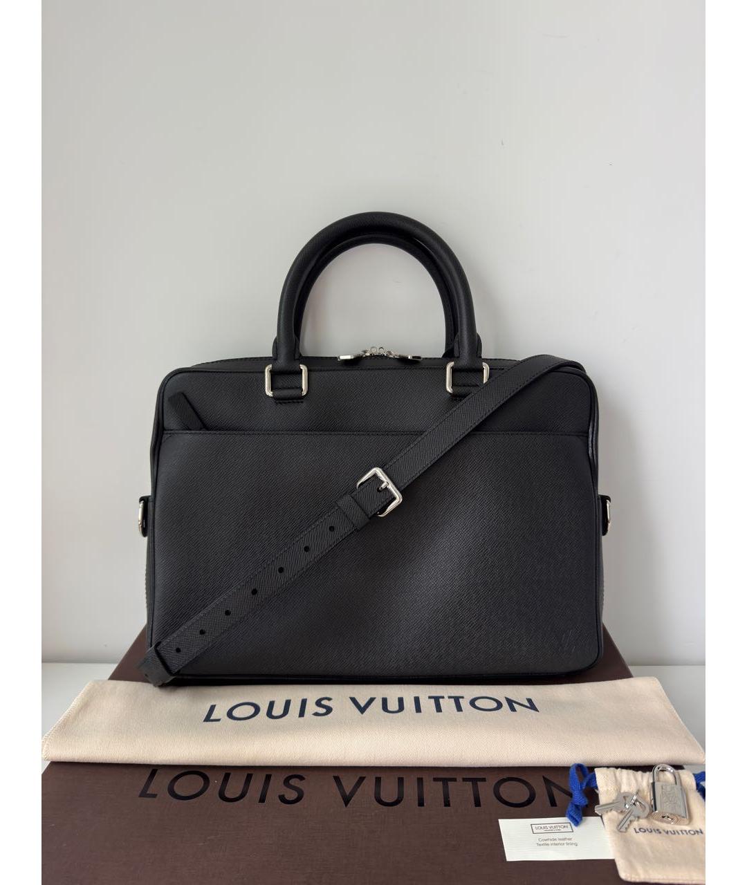 LOUIS VUITTON Черный кожаный портфель, фото 9
