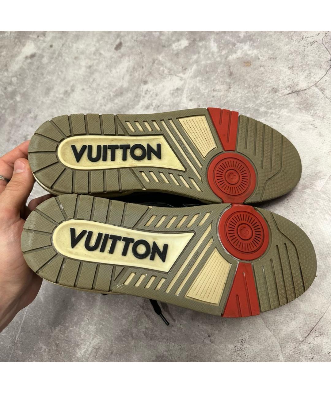 LOUIS VUITTON Антрацитовые кожаные высокие кроссовки / кеды, фото 4