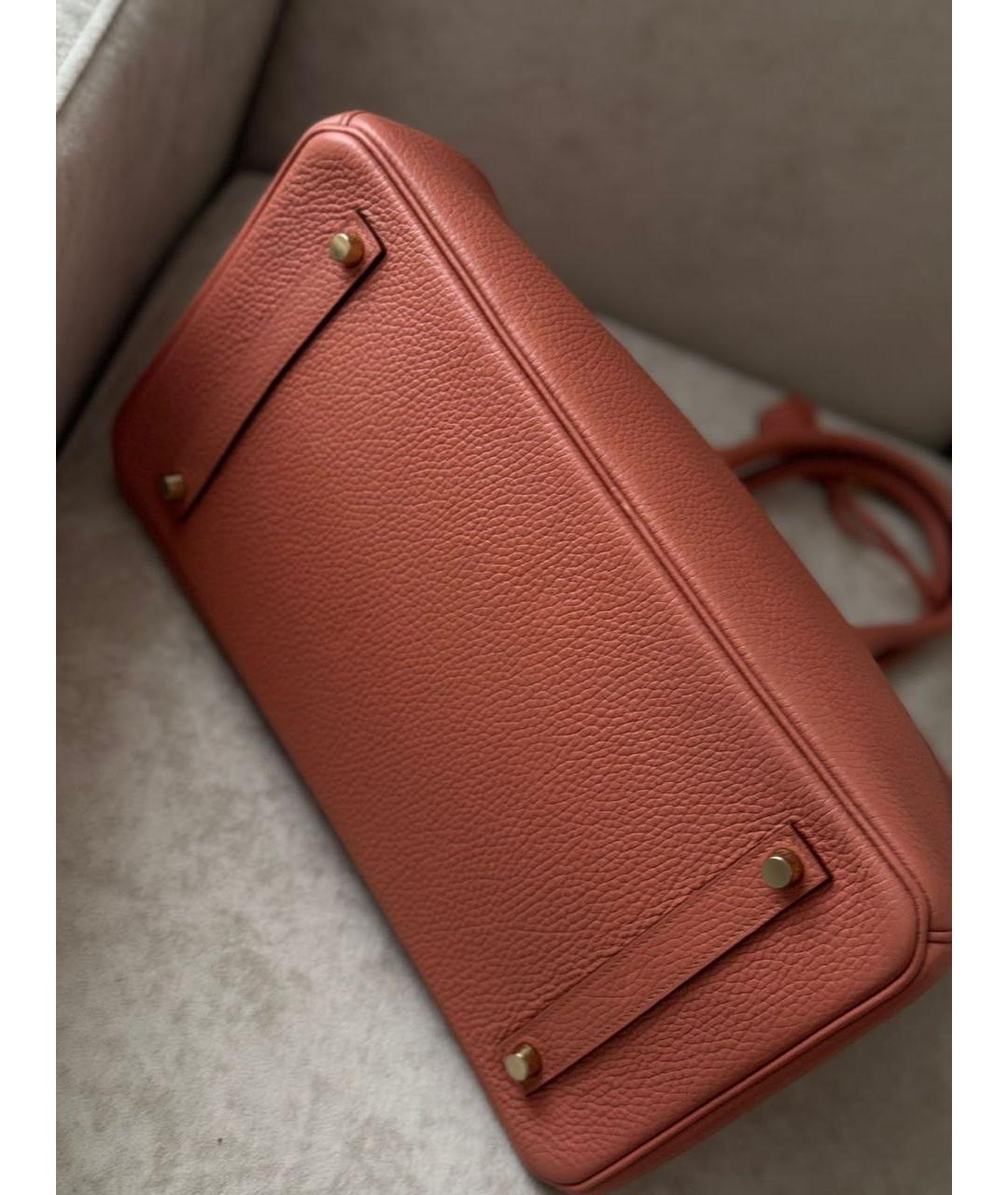 HERMES Коралловая кожаная сумка с короткими ручками, фото 6