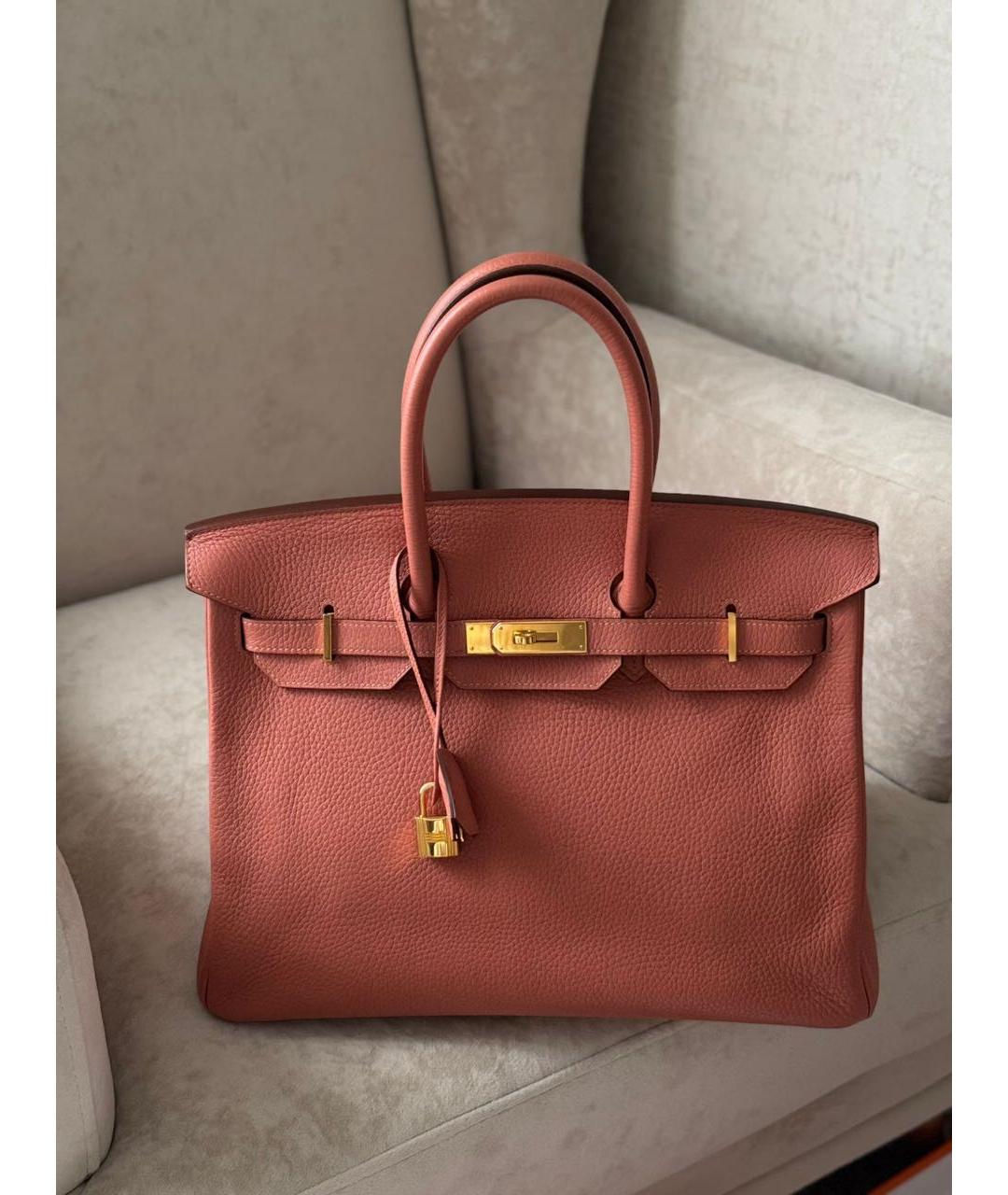 HERMES Коралловая кожаная сумка с короткими ручками, фото 7