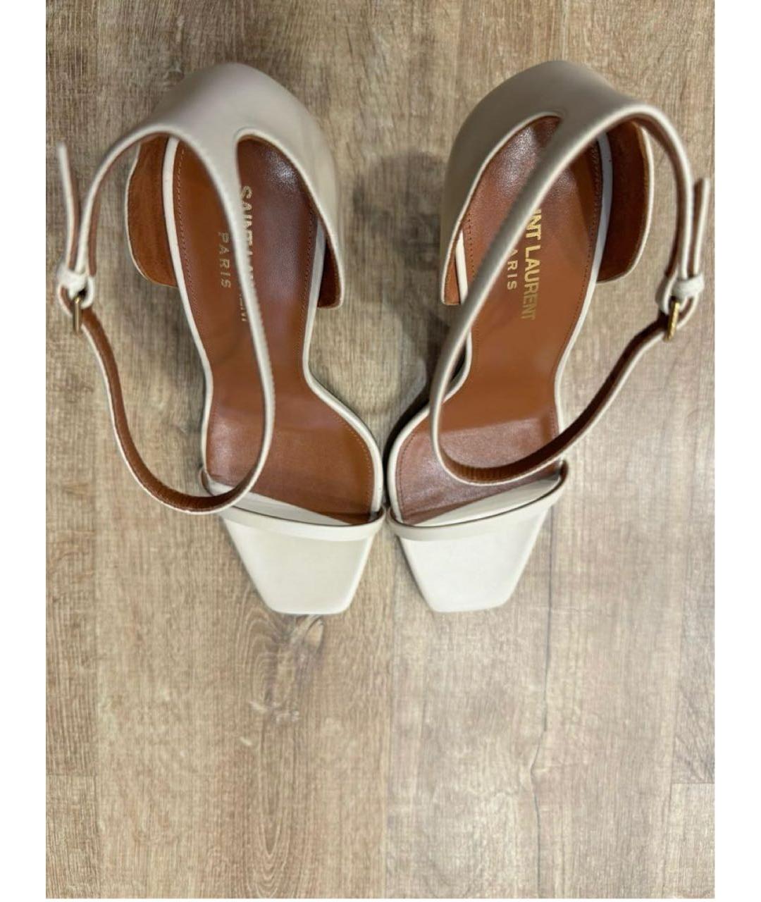 SAINT LAURENT Бежевые кожаные босоножки, фото 2