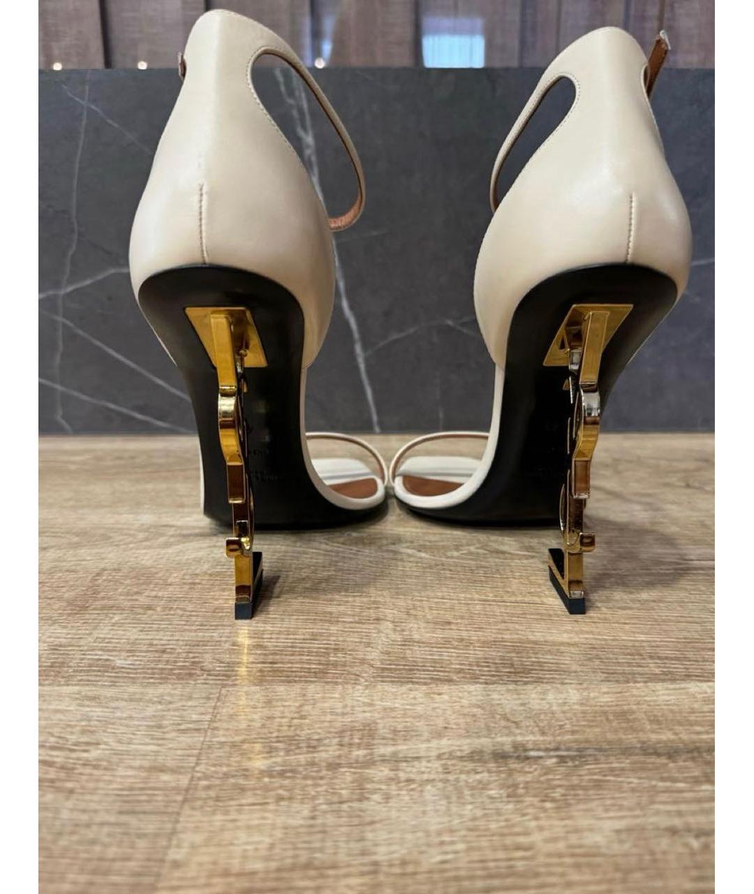 SAINT LAURENT Бежевые кожаные босоножки, фото 4