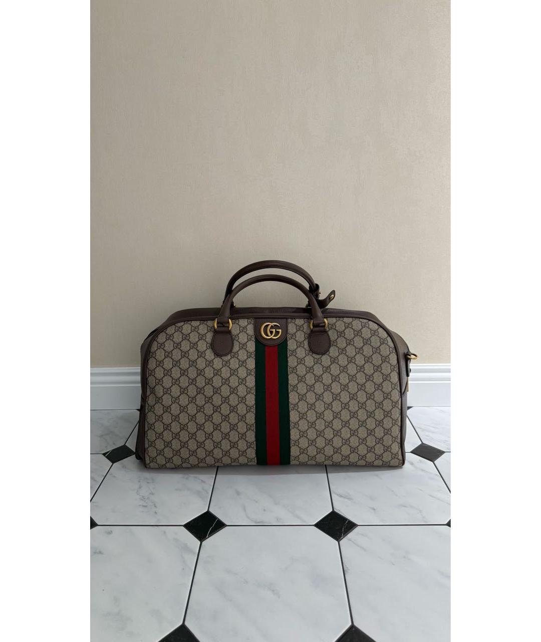 GUCCI Коричневая кожаная дорожная/спортивная сумка, фото 9