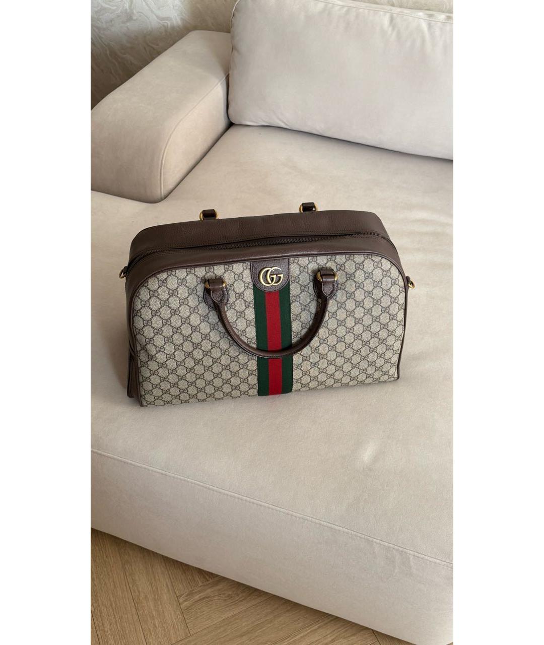 GUCCI Коричневая кожаная дорожная/спортивная сумка, фото 5