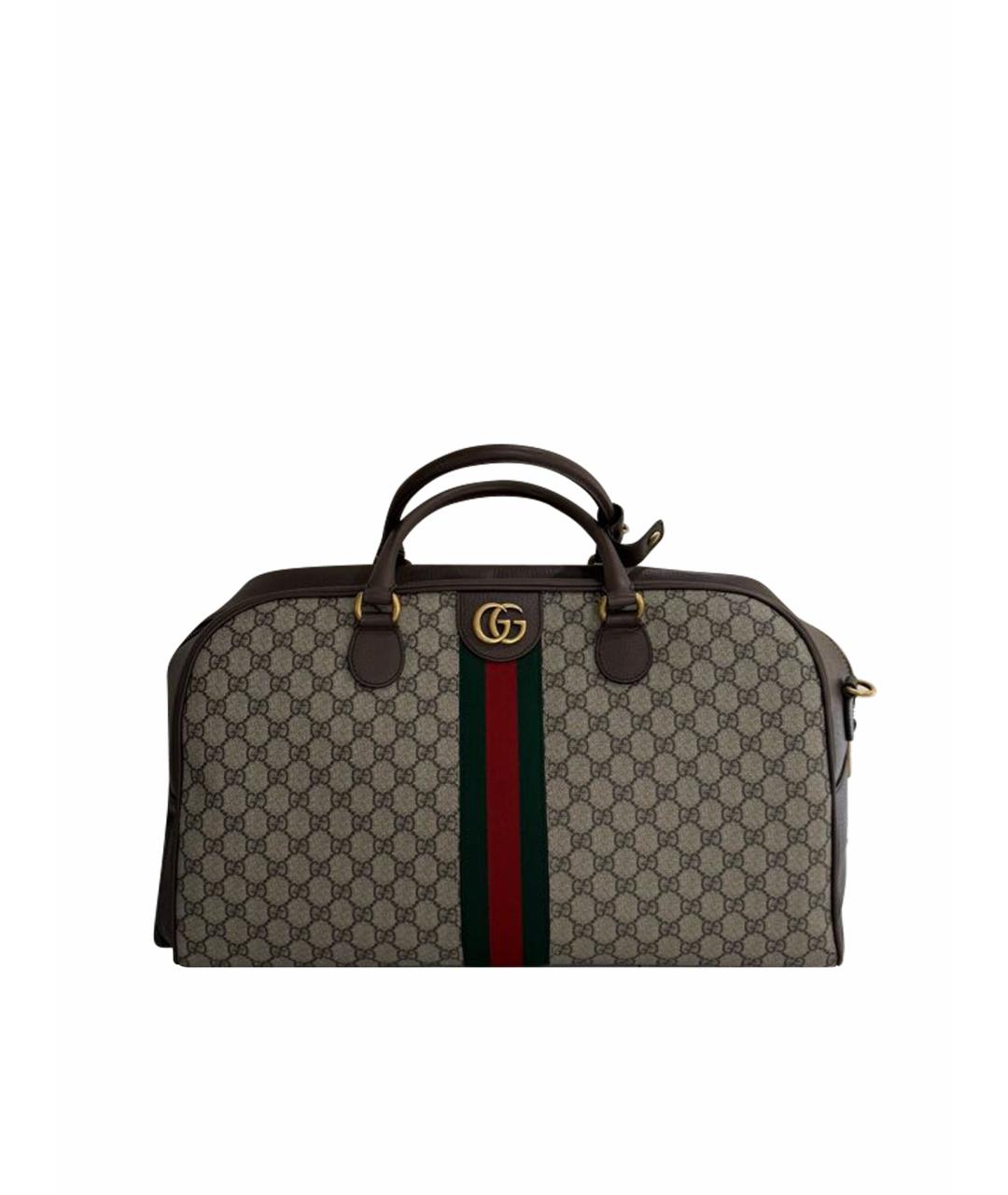 GUCCI Коричневая кожаная дорожная/спортивная сумка, фото 1