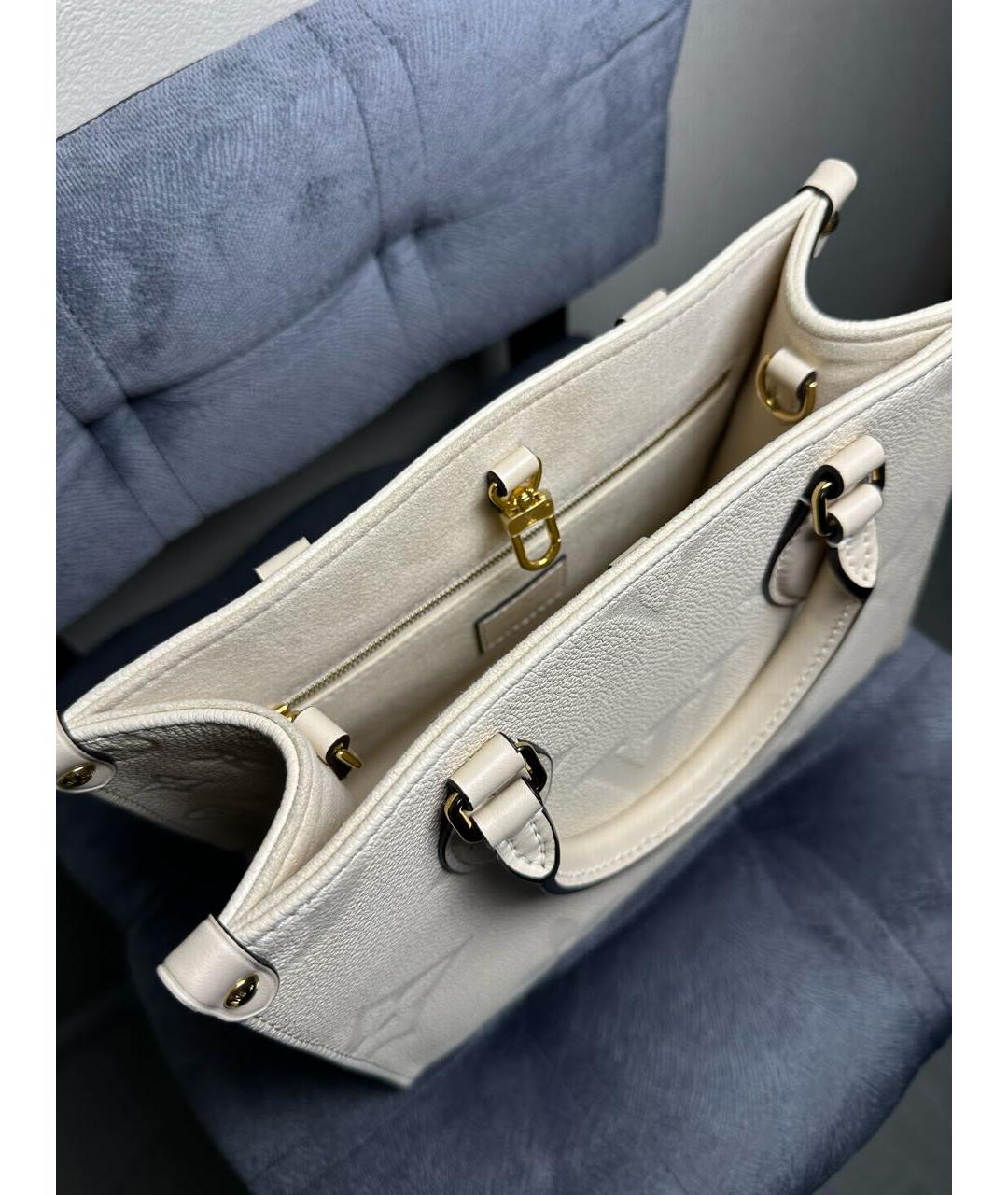 LOUIS VUITTON Белая кожаная сумка тоут, фото 4