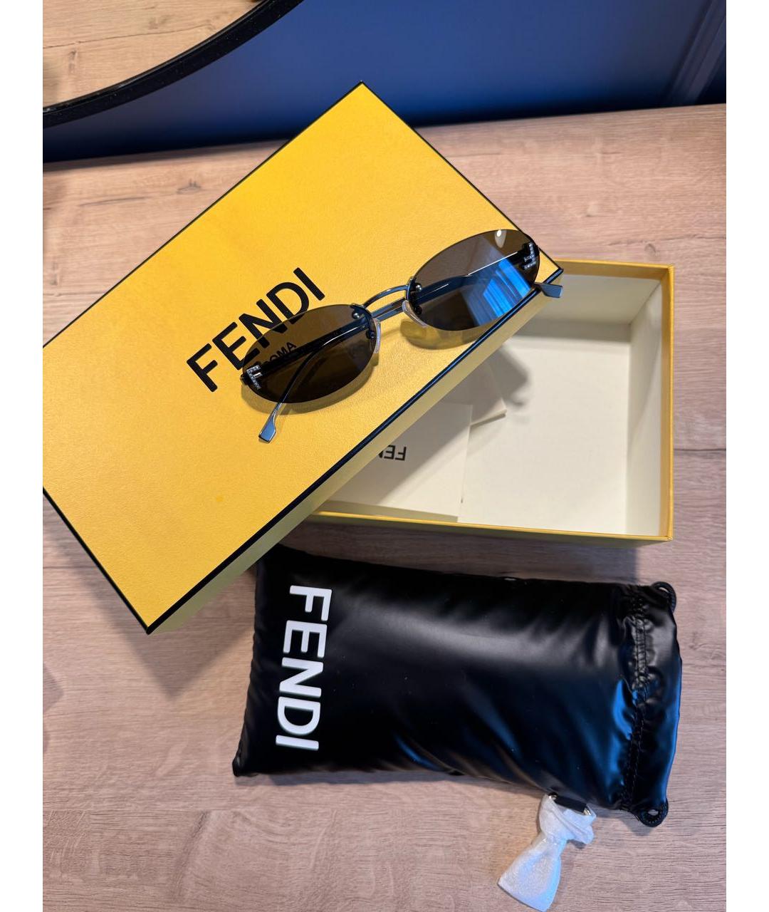 FENDI Черные металлические солнцезащитные очки, фото 5