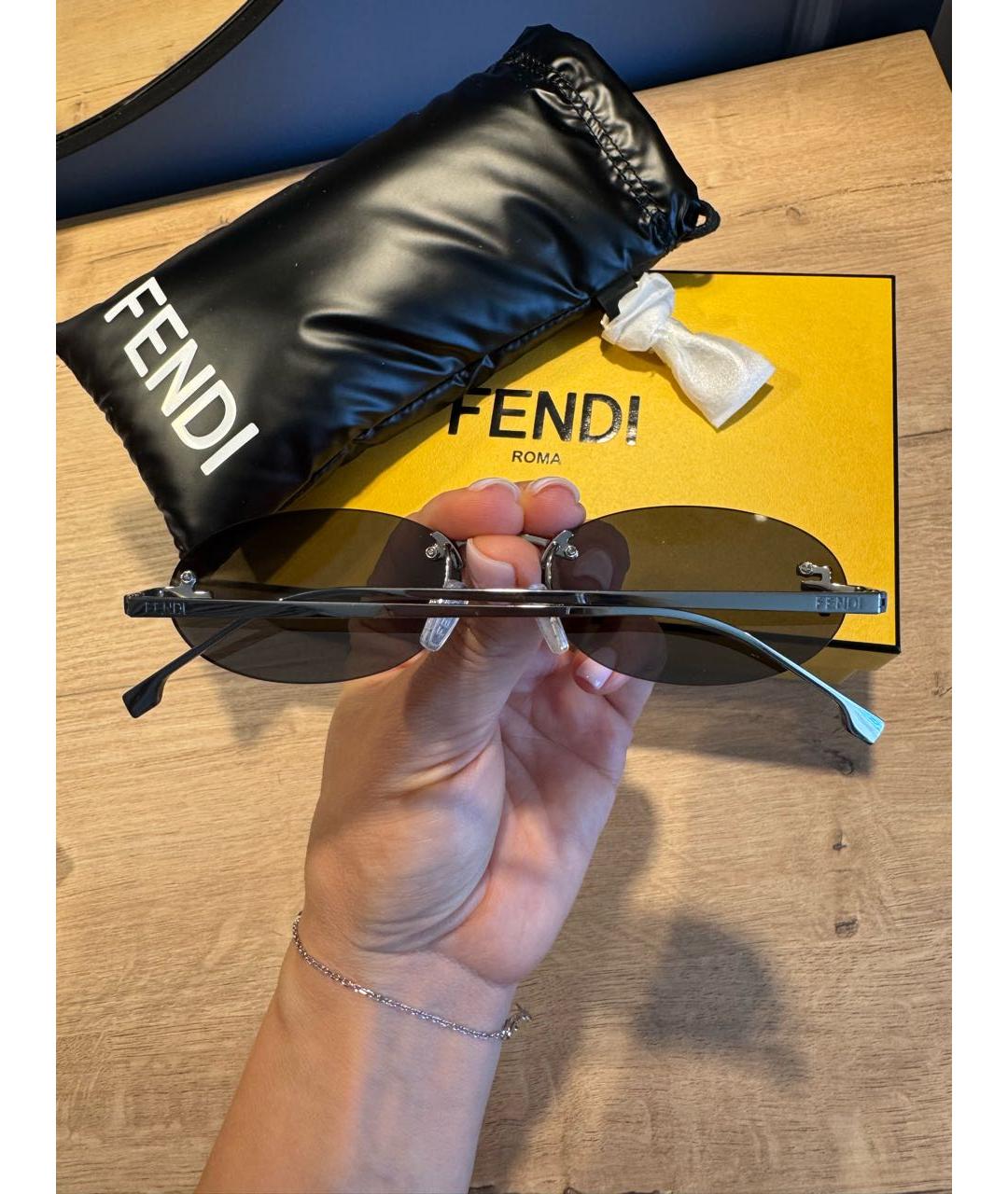 FENDI Черные металлические солнцезащитные очки, фото 2