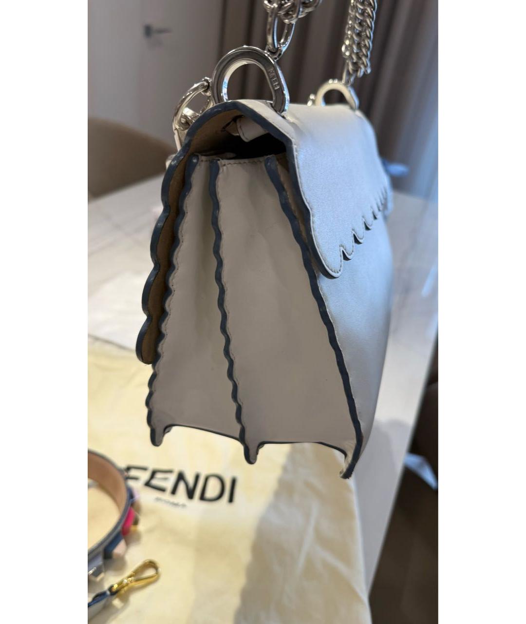 FENDI Белая кожаная сумка с короткими ручками, фото 5