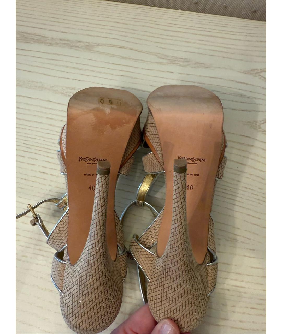 SAINT LAURENT Бежевые босоножки, фото 4