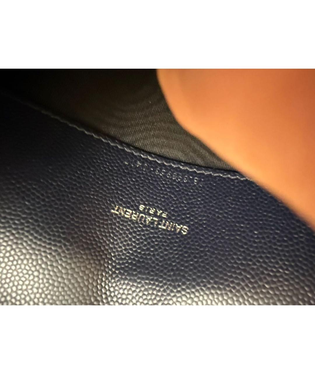 SAINT LAURENT Темно-синяя кожаная сумка тоут, фото 3