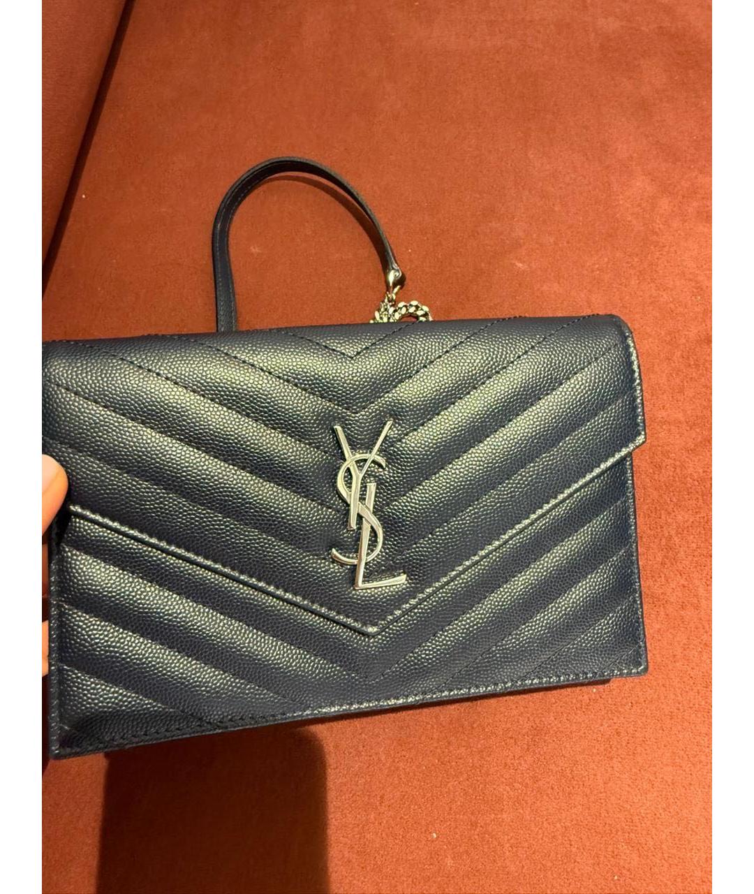 SAINT LAURENT Темно-синяя кожаная сумка тоут, фото 8