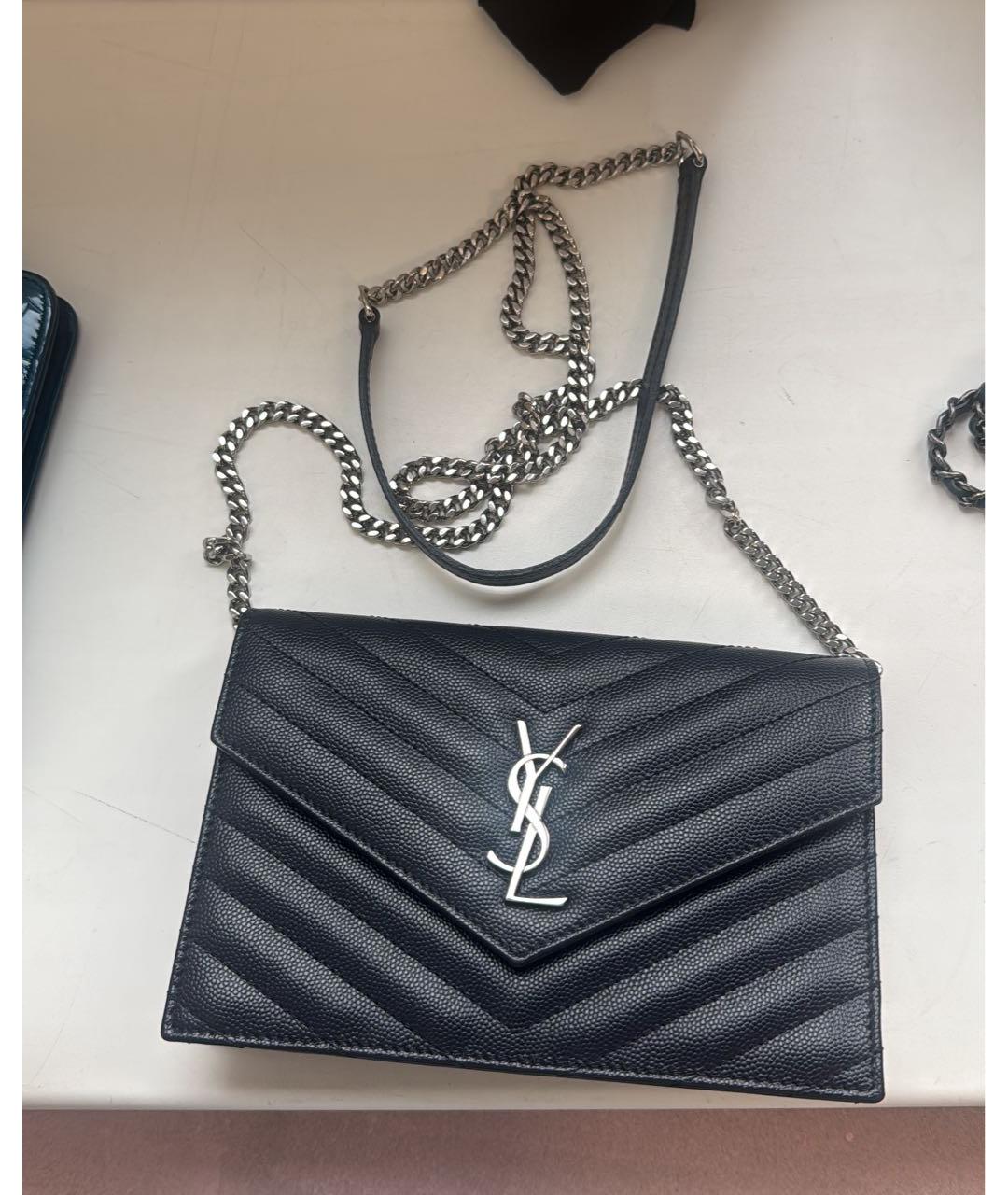SAINT LAURENT Темно-синяя кожаная сумка тоут, фото 9