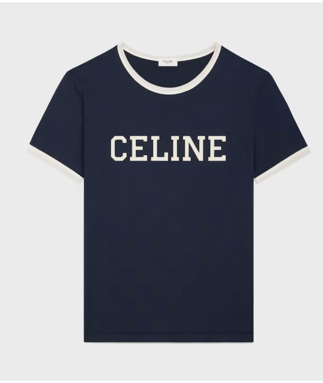 CELINE Синяя хлопковая футболка, фото 4
