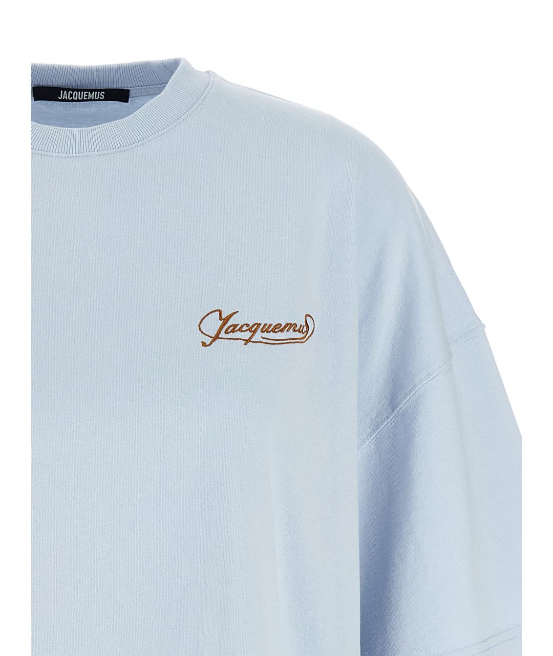 JACQUEMUS Голубая хлопковая футболка, фото 3