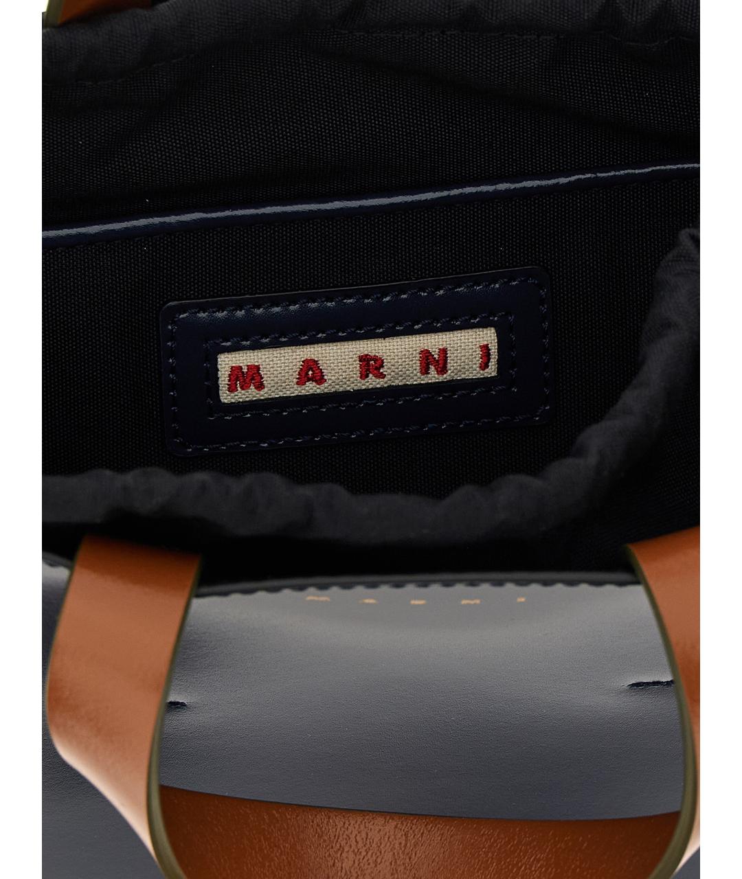 MARNI Темно-синяя кожаная сумка тоут, фото 4