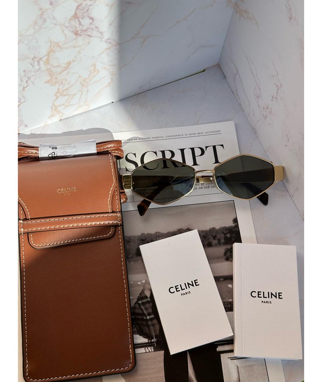CELINE Золотые металлические солнцезащитные очки, фото 2