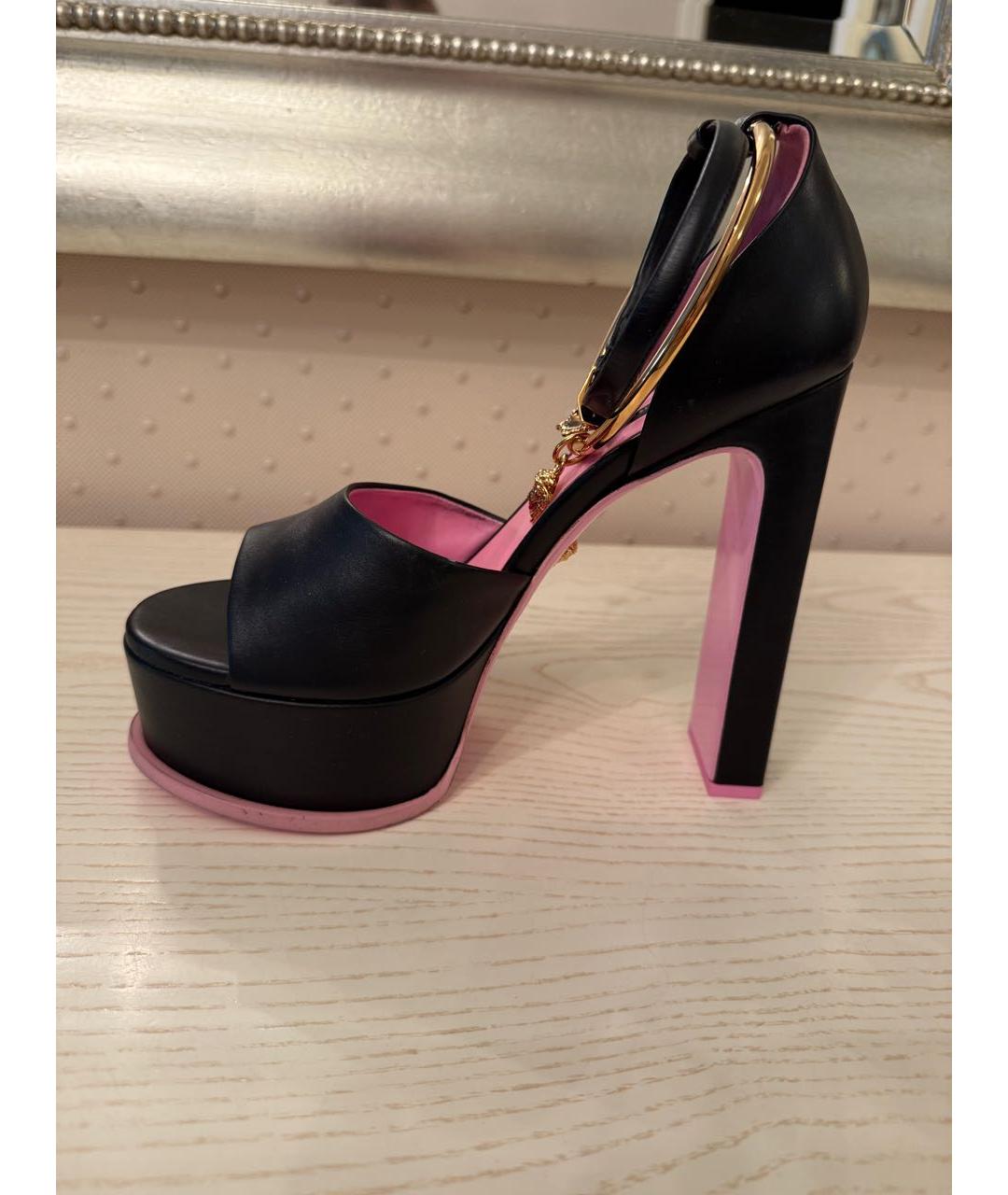 VERSACE Черные кожаные босоножки, фото 9