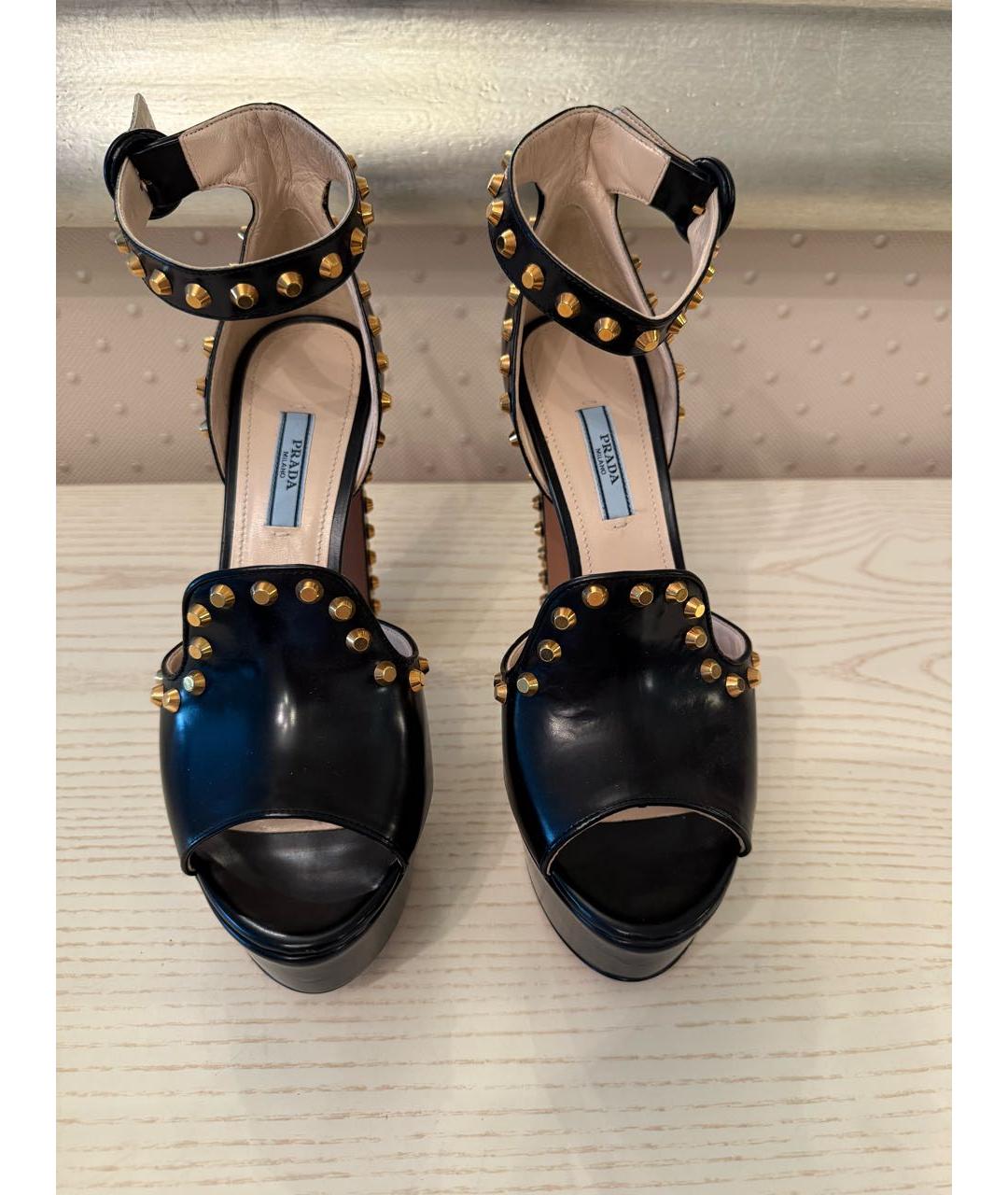 PRADA Черные кожаные босоножки, фото 2