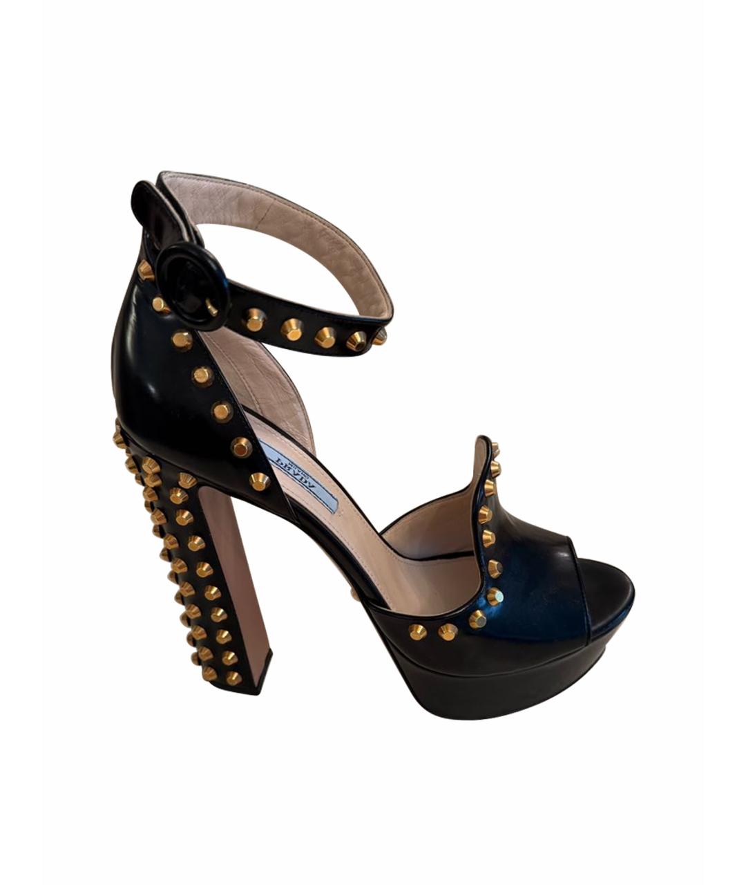 PRADA Черные кожаные босоножки, фото 1