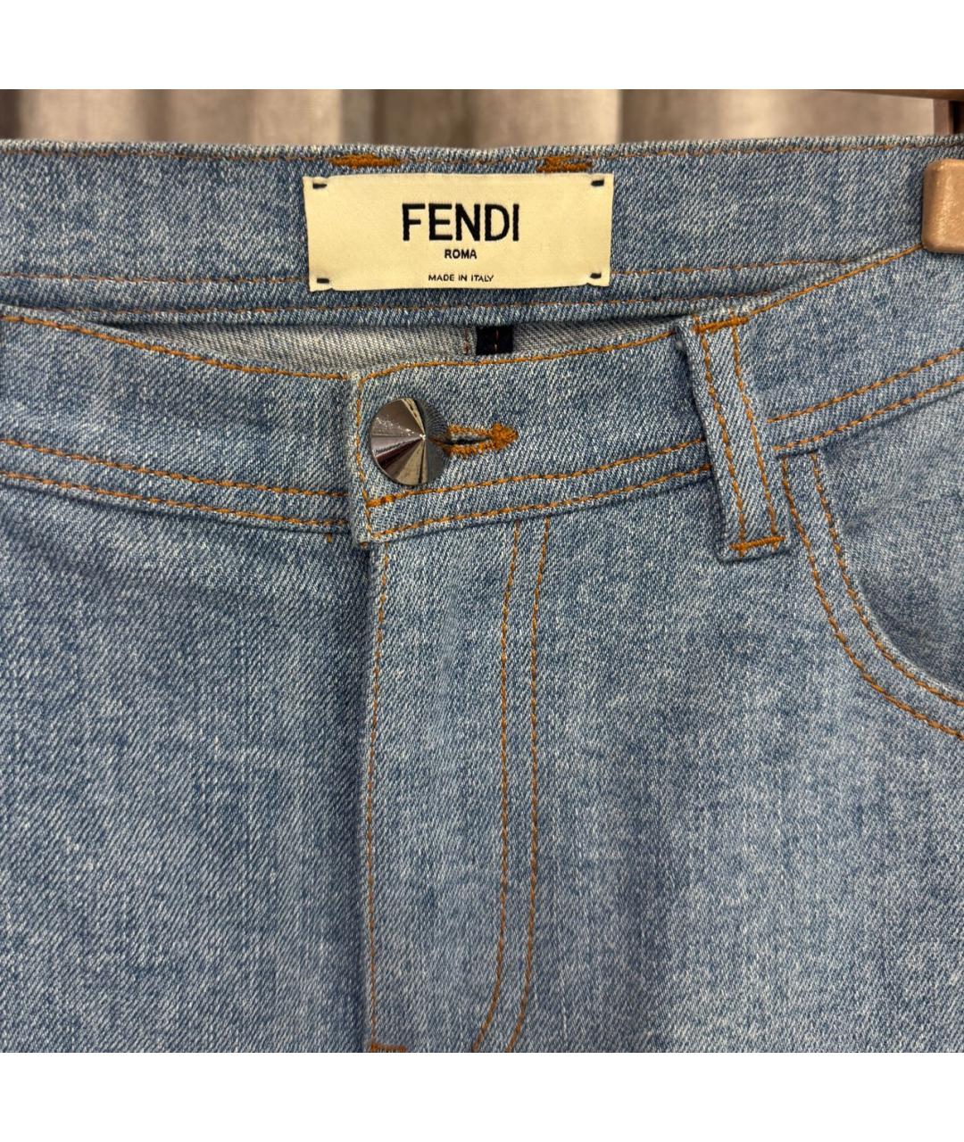 FENDI Голубые хлопковые джинсы слим, фото 3