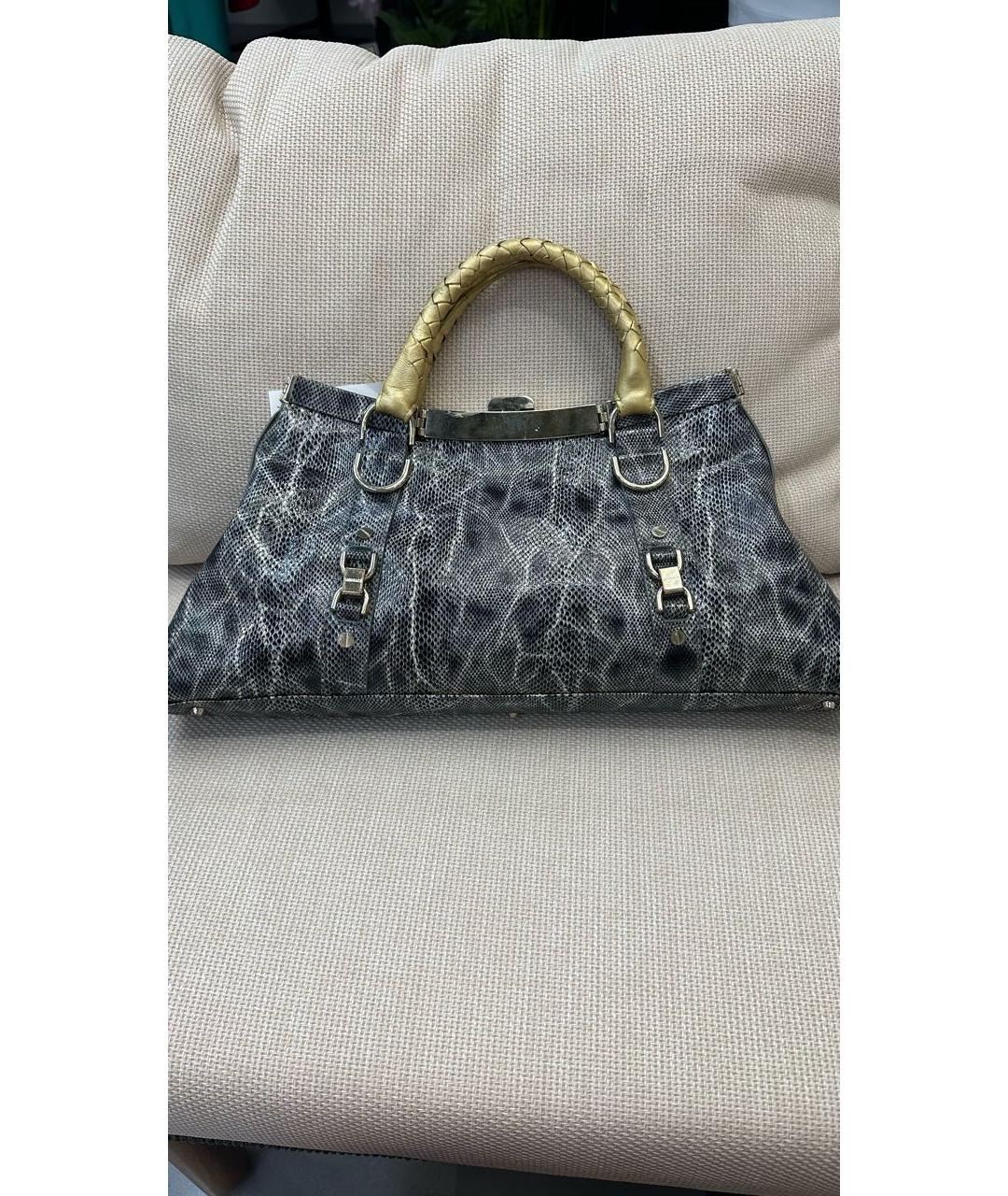 VERSACE COLLECTION Серая сумка с короткими ручками из экзотической кожи, фото 6