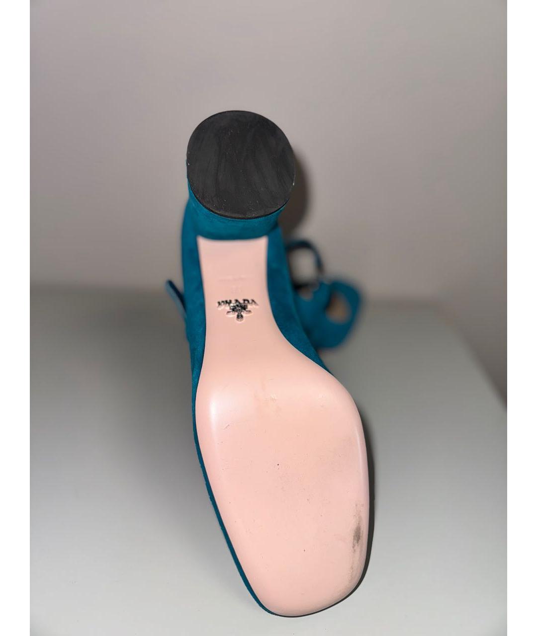 PRADA Бирюзовые бархатные туфли, фото 4