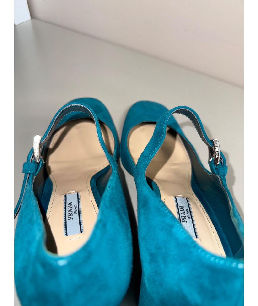 PRADA Бирюзовые бархатные туфли, фото 7